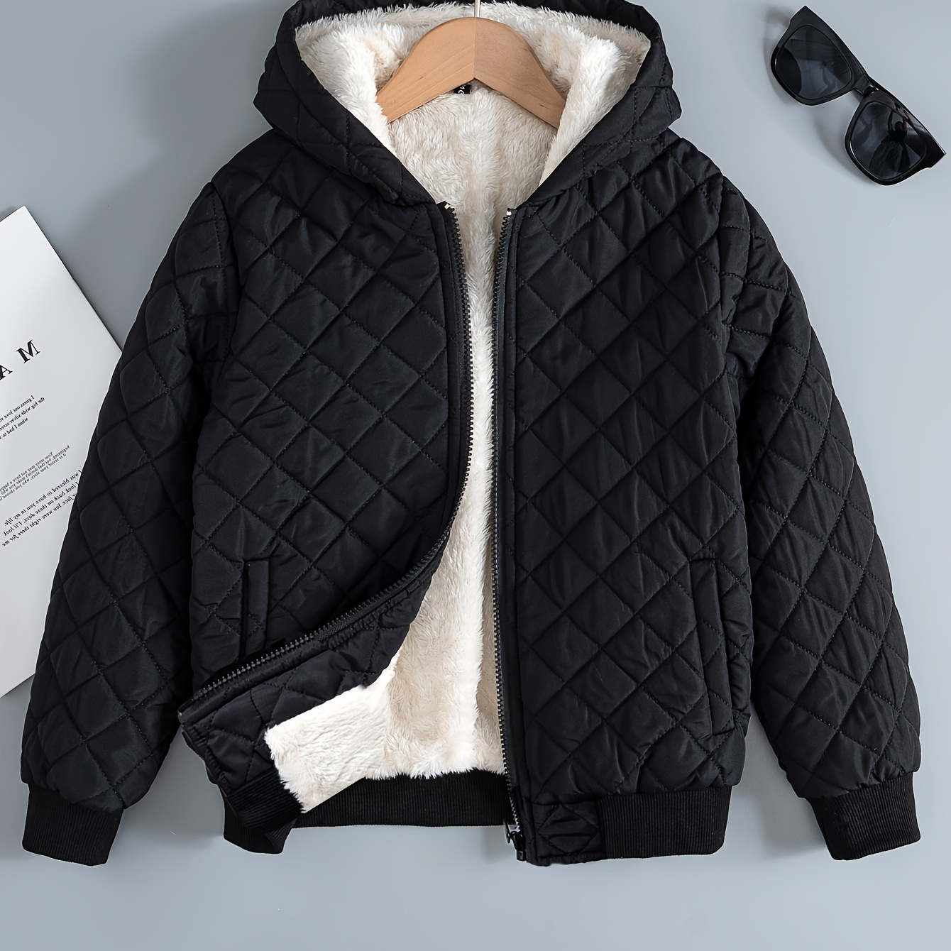 

Boys Lined Hooded Fleece Jacket, Kids Warm Tops For Autumn Winter
