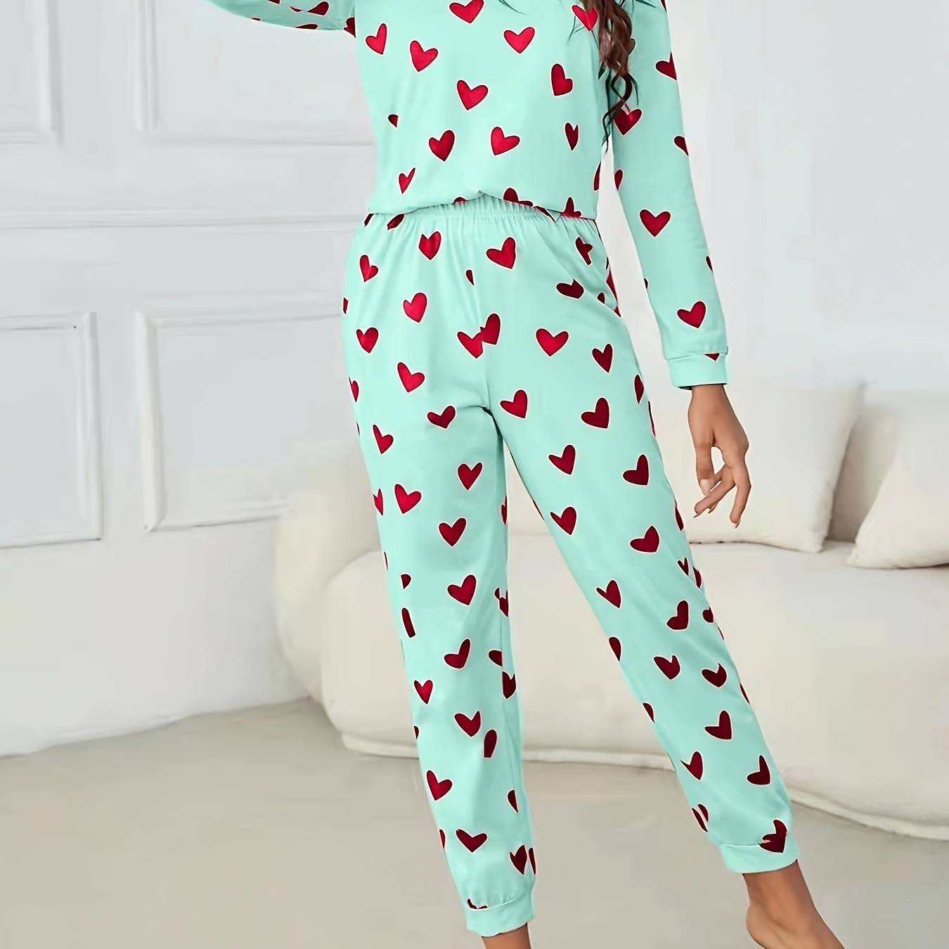 

Pajama Set, Long Sleeve Round Neck Top & Jogger Pants, Comfortable Relaxed Fit For Autumn & Winter