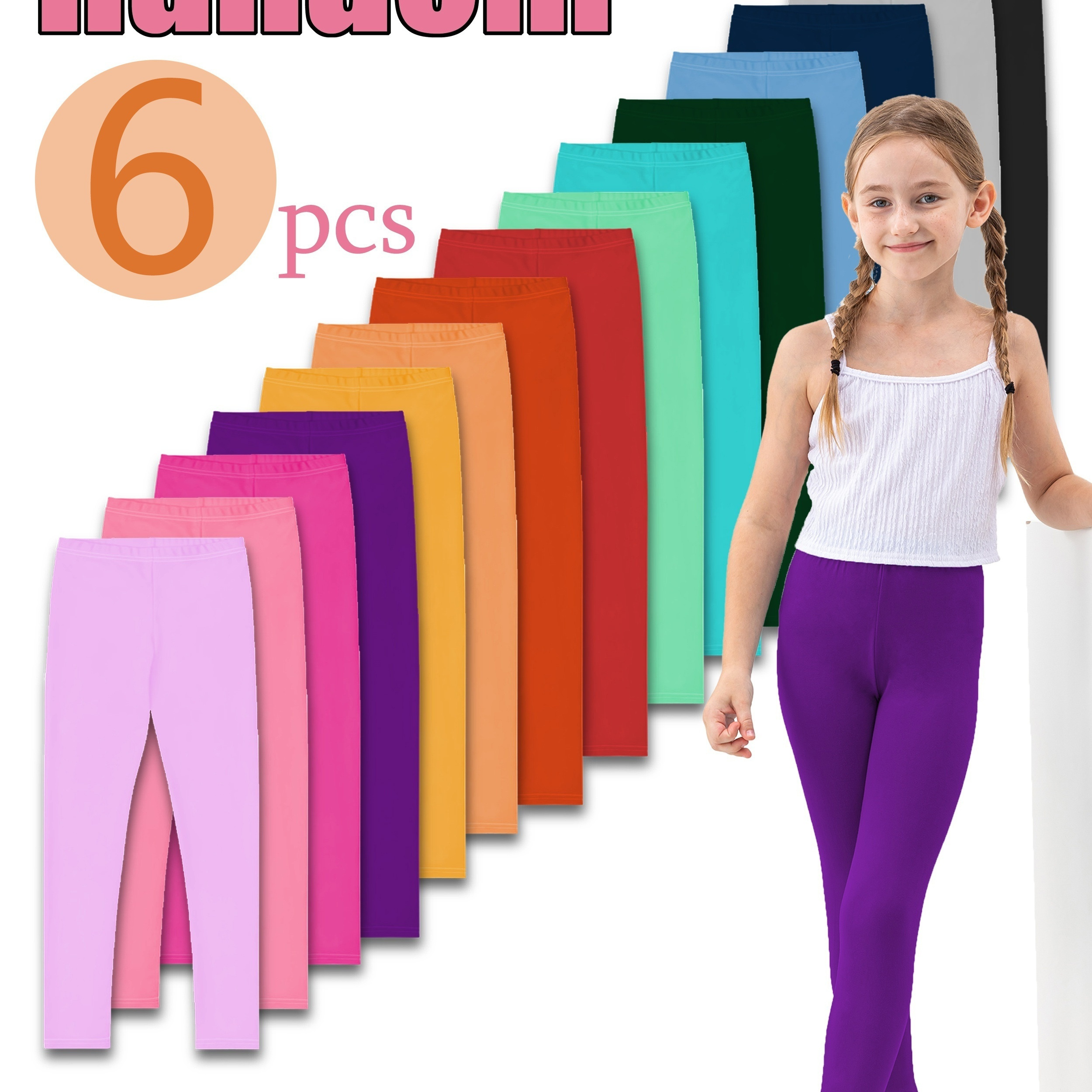

6-pack Girls' Assorted Solid Color Polyester-spandex Leggings – , Medium Stretch, Knit Fabric, , All Season – 3+