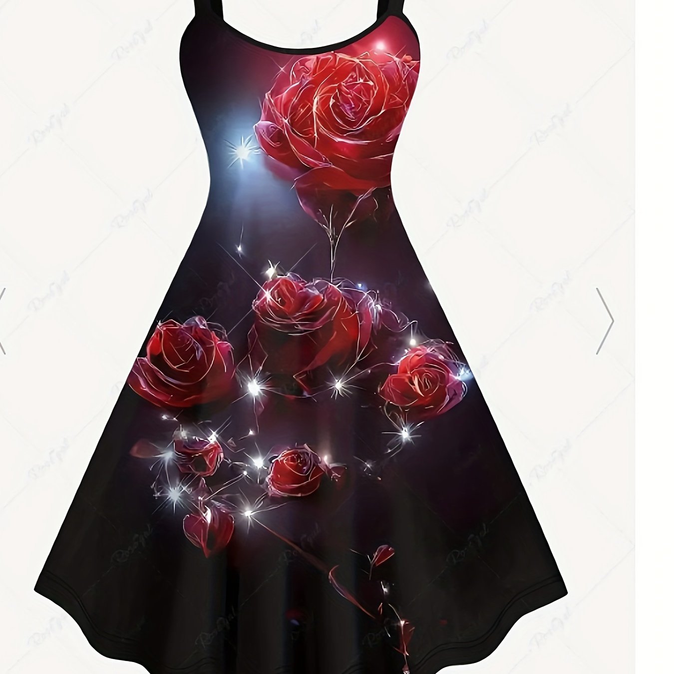 

Roses Print Crew Neck Dress, Elegant Sleeveless Dress For Spring & Summer, Women's Clothing