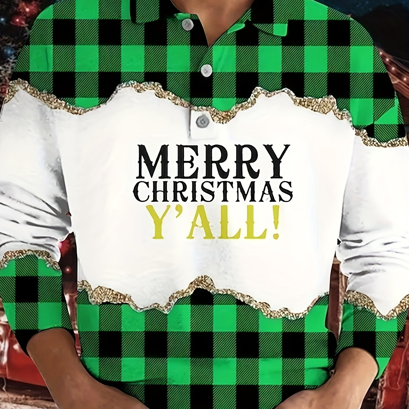 Men's "Merry Christmas" Print Shirt Fashion Casual Golf Shirt For Spring Fall, Men's Clothing, Plus Size