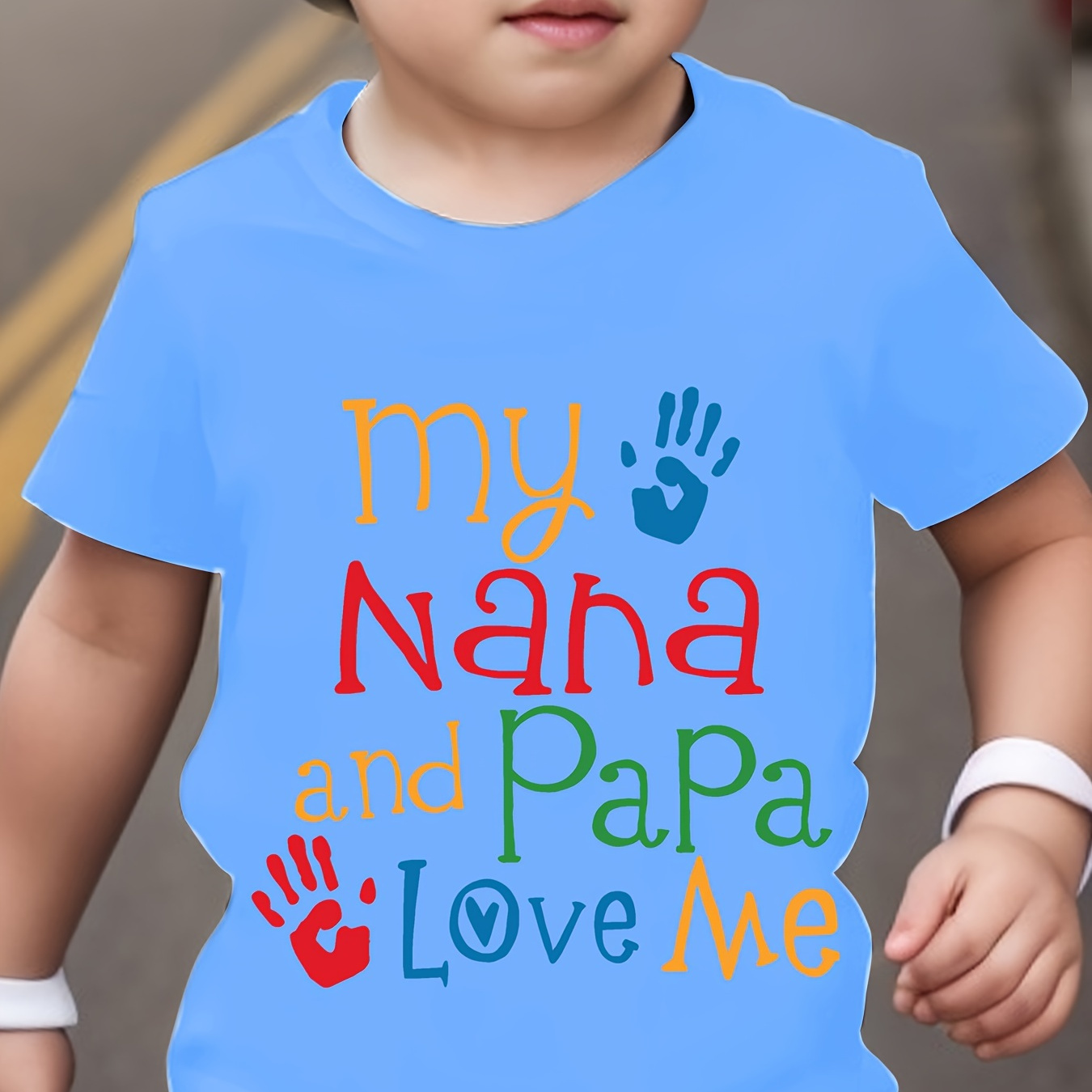 

My Nana And Papa Love Me Letter Print Boys Creative T-shirt, Casual Lightweight Comfy Short Sleeve Tee Tops, Kids Clothes For Summer