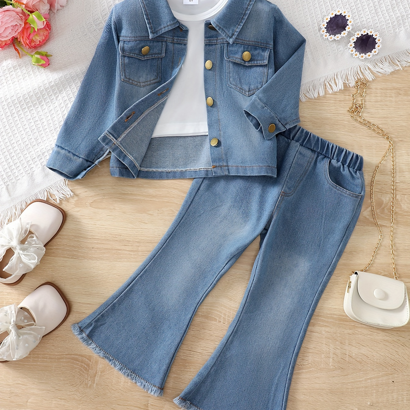

3- Lapel + Sleeveless Tee + Set - Sweet & Adorable Girl's Outfit For Fall/