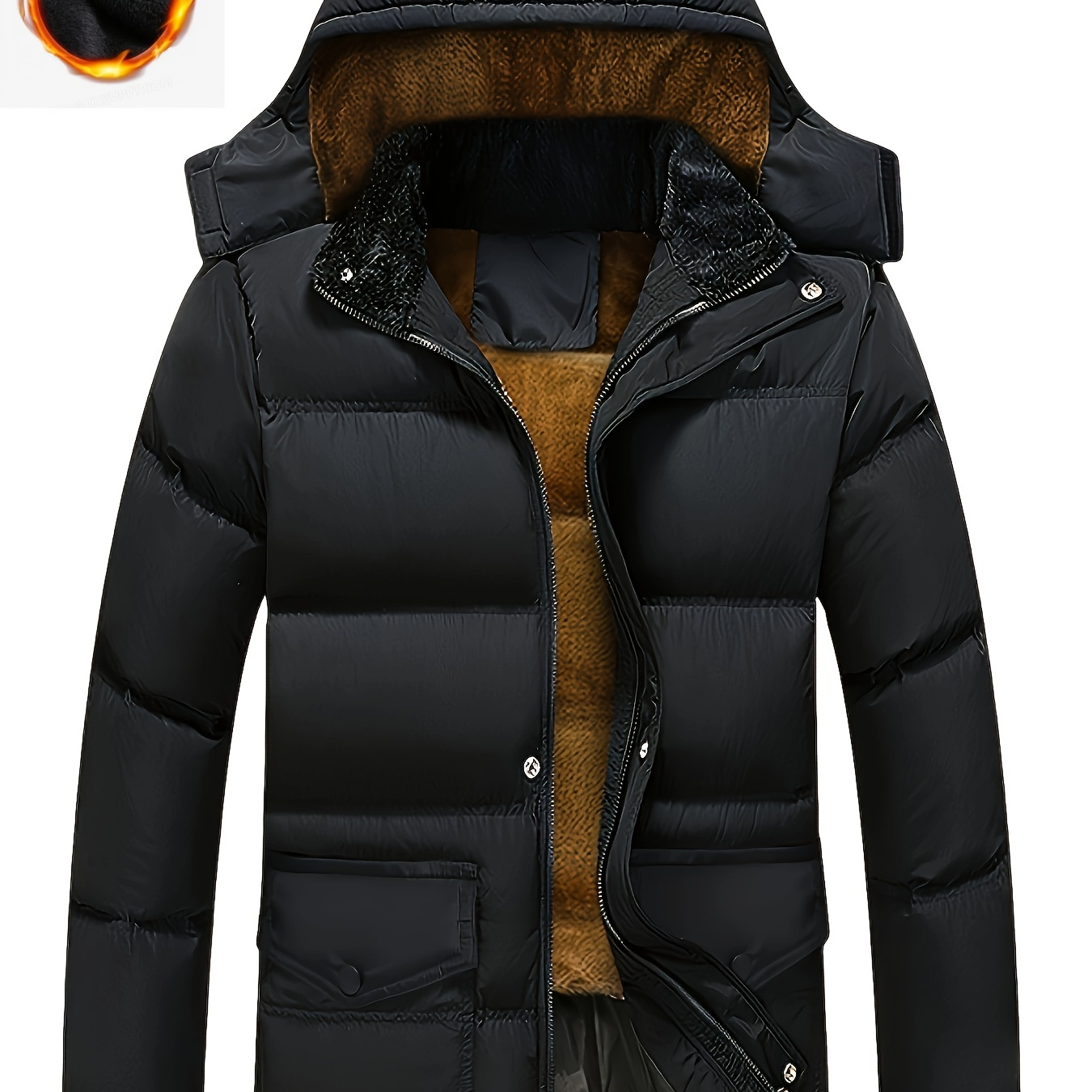 

Men's Casual Hooded Winter, Solid Color, Polyester Fiber, Long Sleeve, Regular Fit, Woven, With Pockets - Autumn/winter Coat