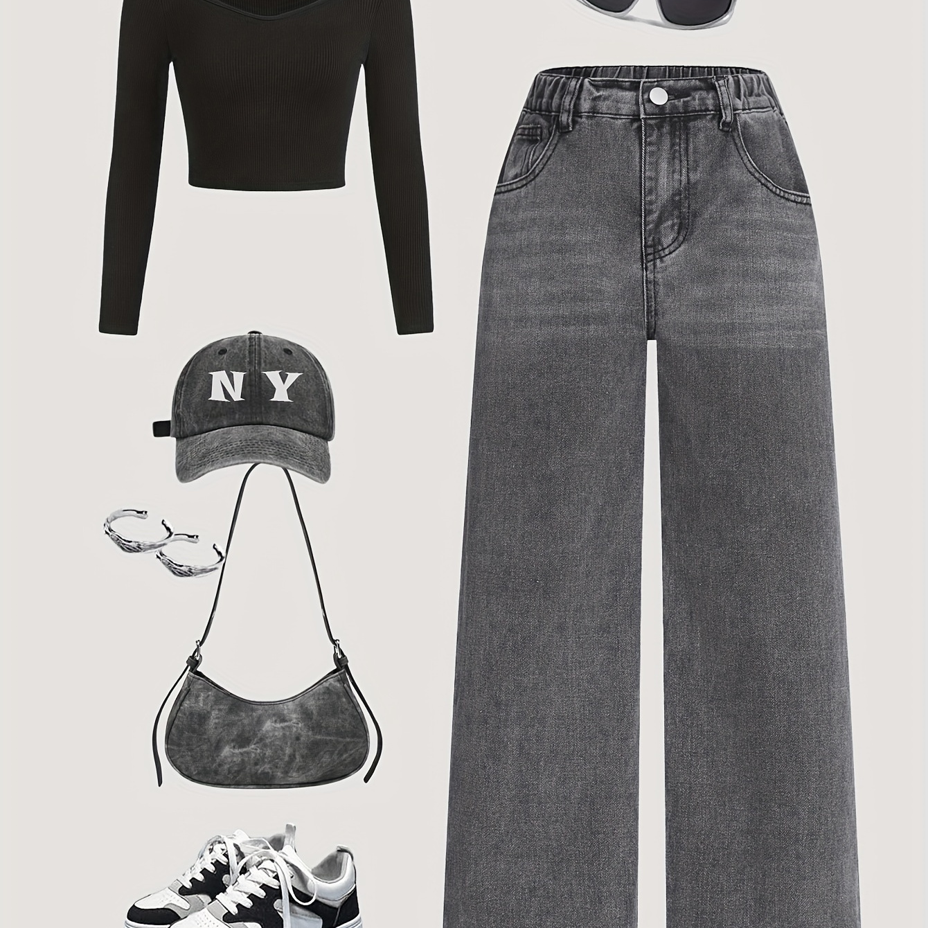 

Girls Black Jeans Straight Leg Loose Long-length Denim Trousers Non-stretch
