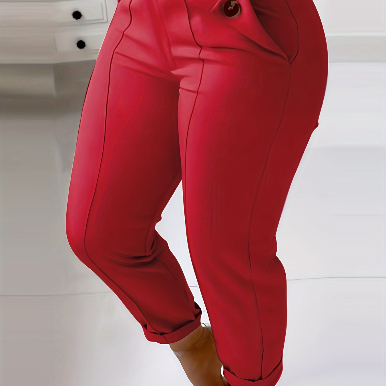 

Women's Solid Color High Waistband Design Fashionable Slimming Pants