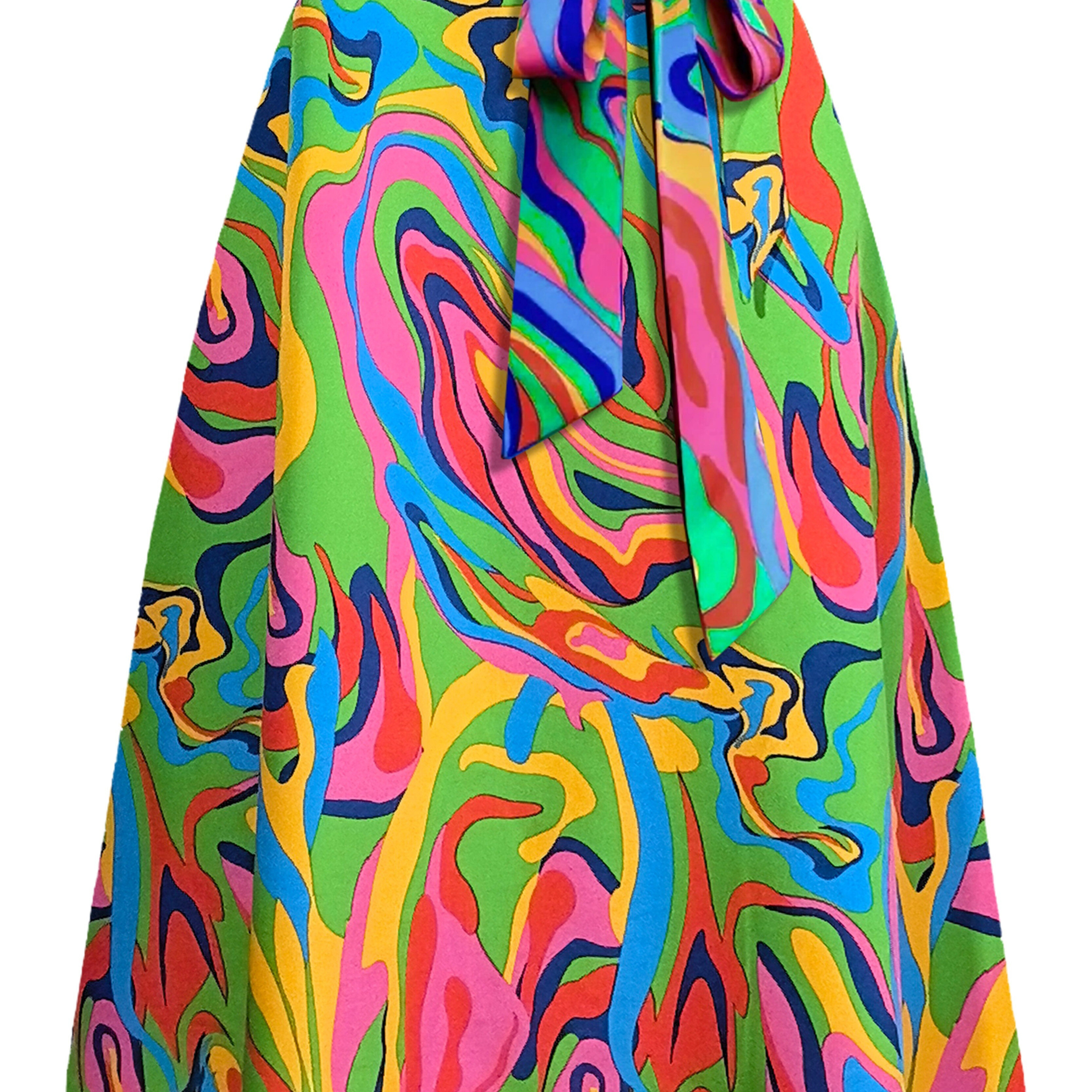 

Plus Size Colorful Print Tie Waist Skirt, Casual Elastic Waist Midi Skirt For Spring & Summer, Women's Plus Size Clothing