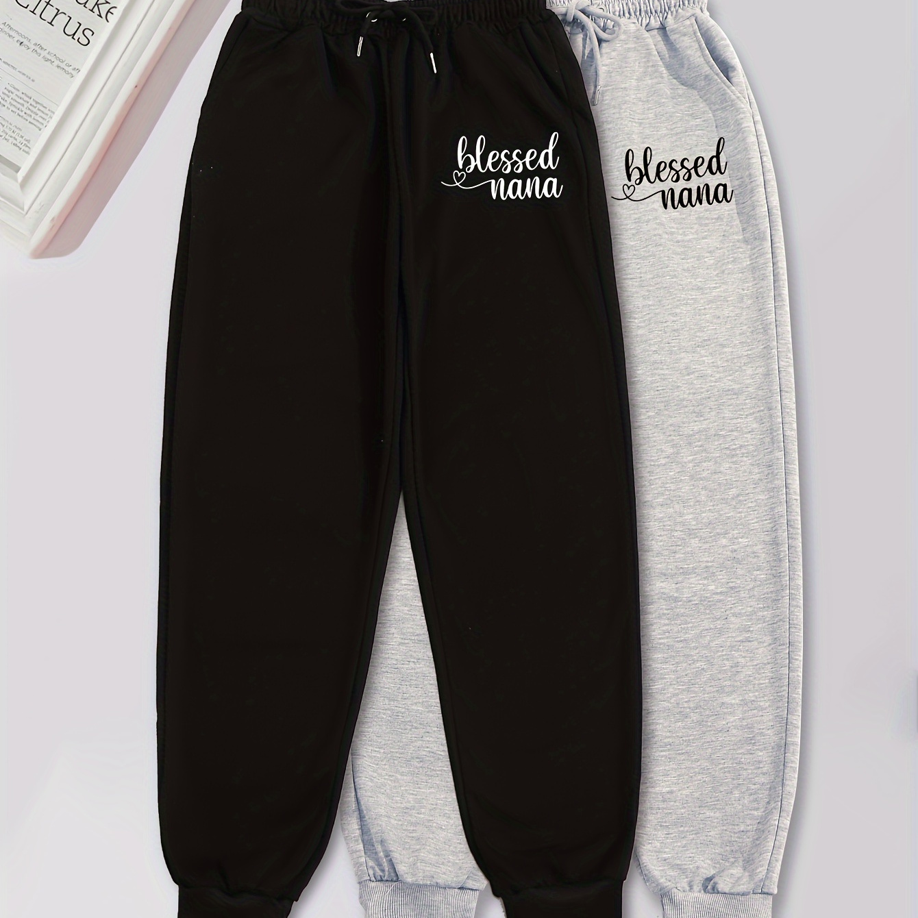 

Blessed Nana Print Jogger Sweatpants 2 Pack, Casual Drawstring Sporty Pants With Pocket, Women's Clothing