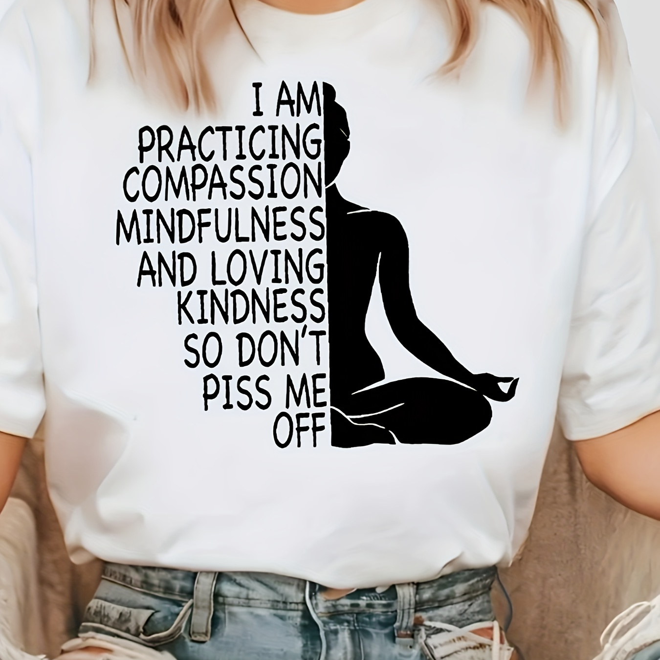 

Women's Yoga Practice Graphic T-shirt - Casual Crew Neck Tee With Mindfulness & Print, 95% Polyester 5% Spandex Blend, Medium Stretch Knit Fabric, Breathable For All Seasons