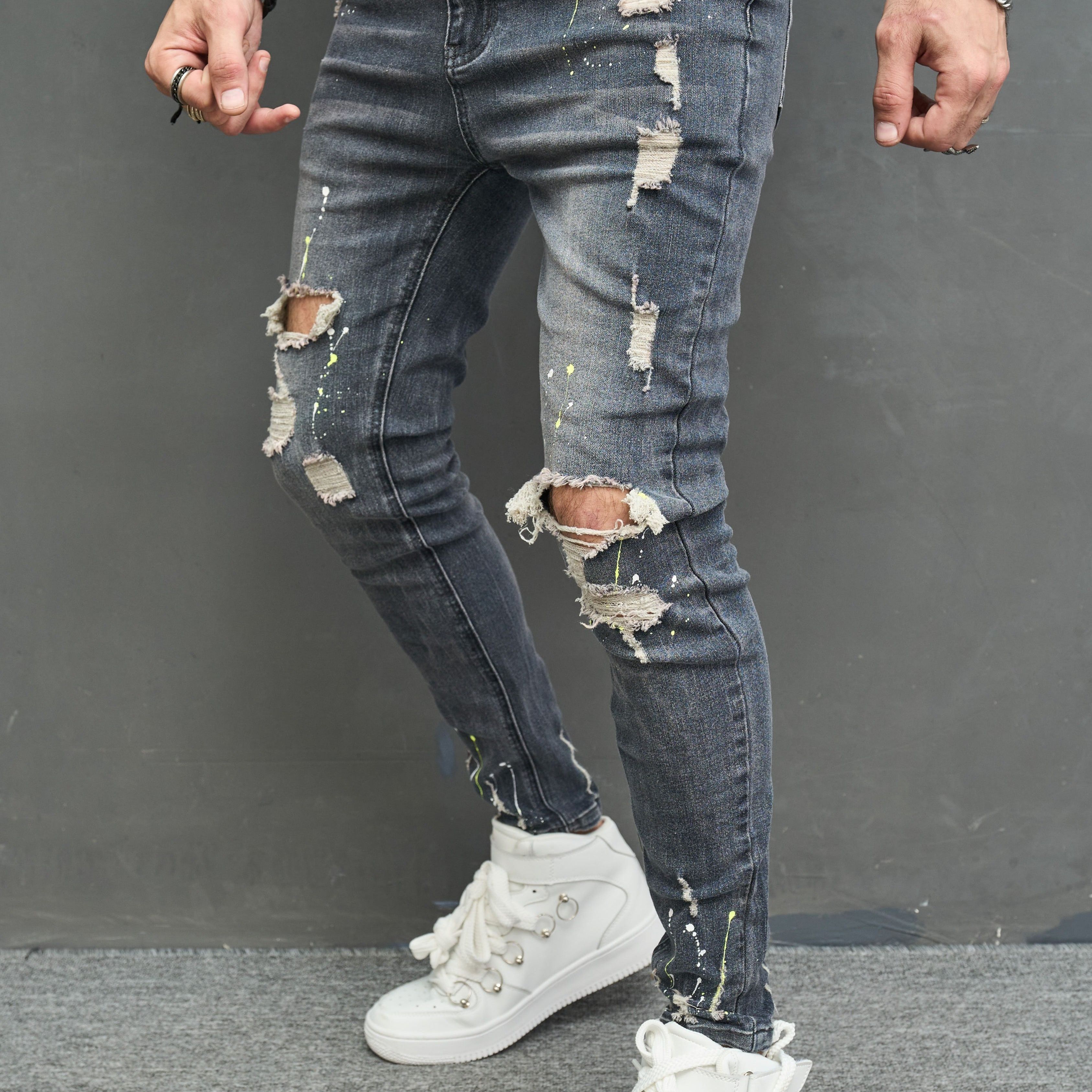 

Jean déchiré en coton pour homme, style urbain chic, coupe slim tendance pour homme, adapté à toutes les saisons