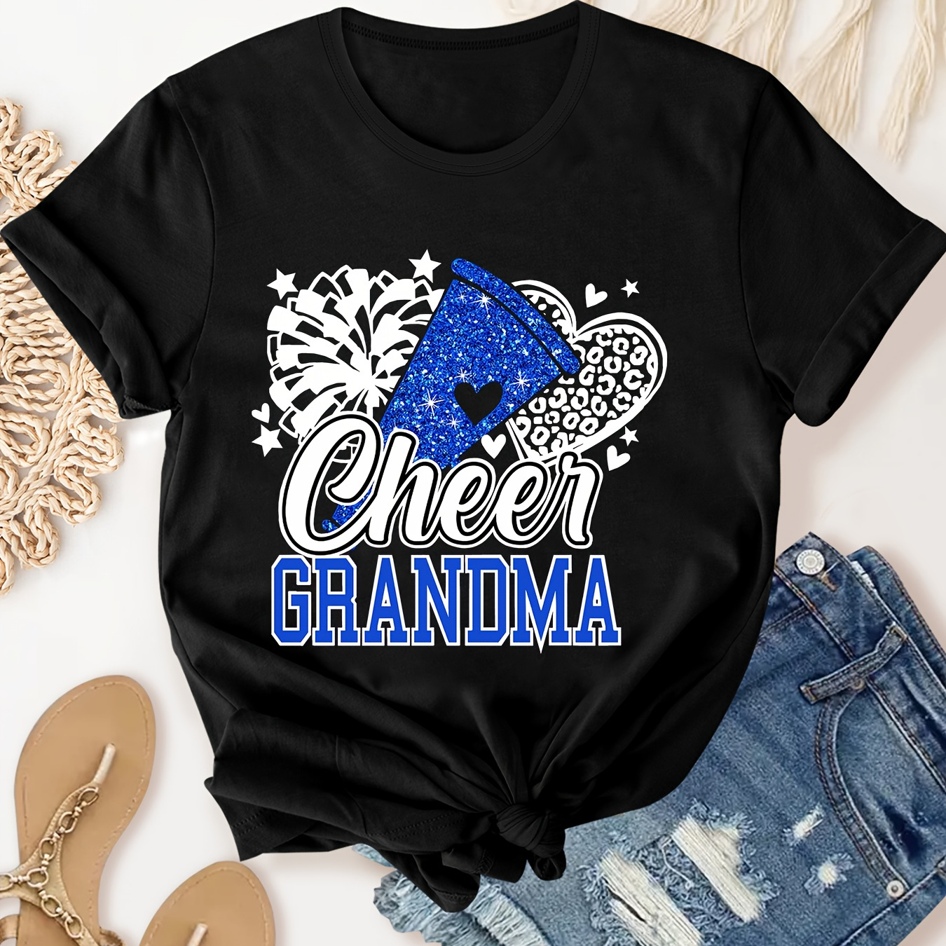 

Grandma Cheer Letter Pattern Crew Neck T-shirt, Casual Short Sleeve T-shirt, Women's Clothing