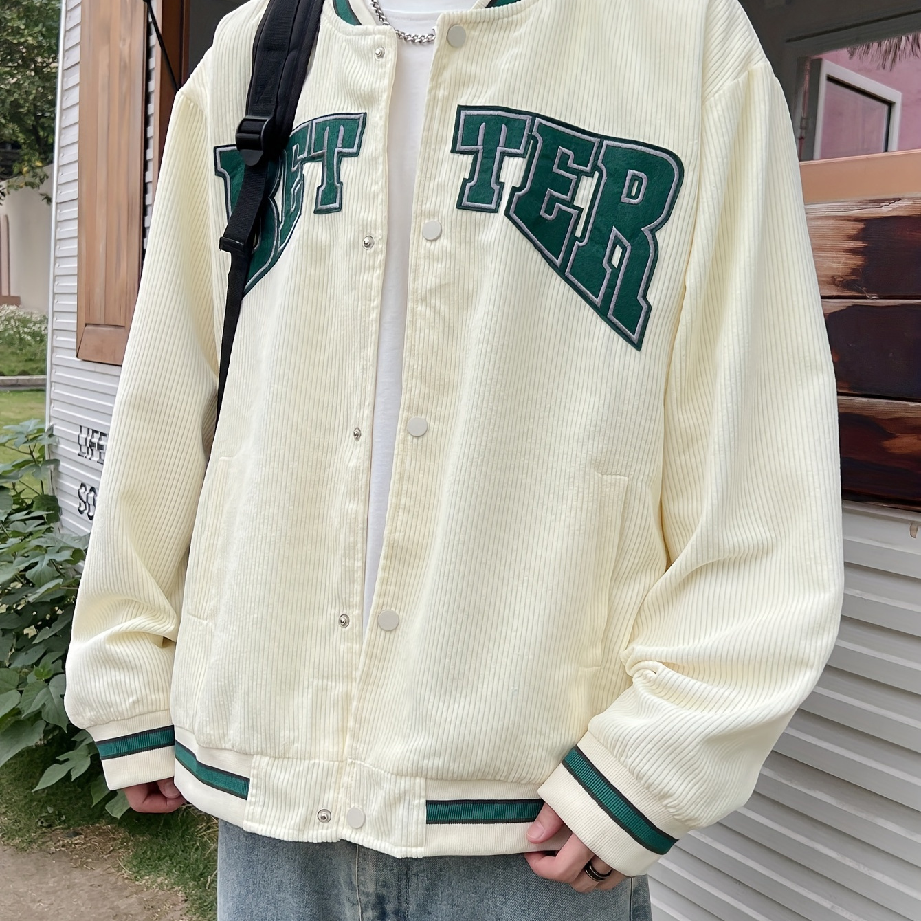 

better" Print Lightweight Jacket, Casual Baseball Collar Jacket For Spring Fall