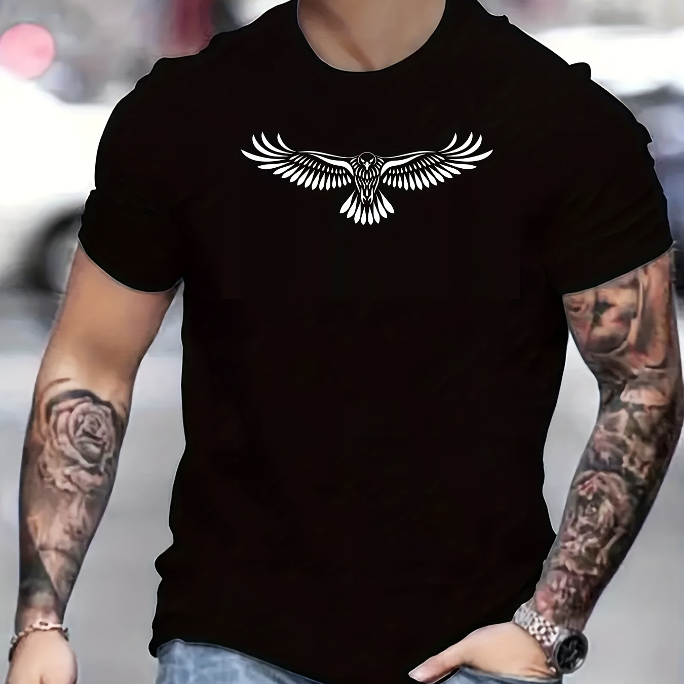 

Eagle Print Crew Neck T-shirt For Men, Casual Short Sleeve Top, Men's Clothing