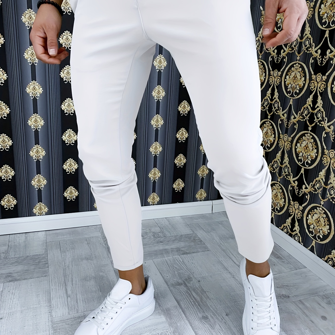 Slim Fit Elegant Slacks Men's Casual Vintage Style Slightly - Temu