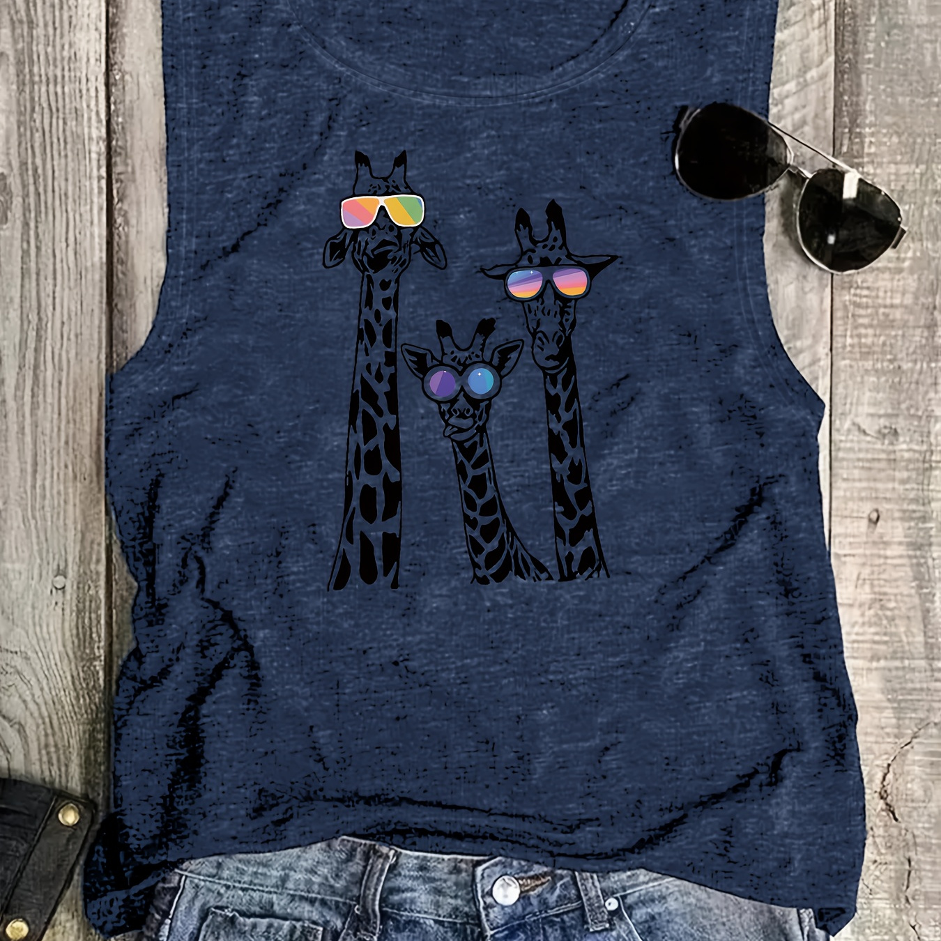 

Women's Teal Giraffe Graphic Tank Top - Sleeveless, Casual & Comfy Polyester , Machine Washable - Summer & Spring, Fashionable Animal