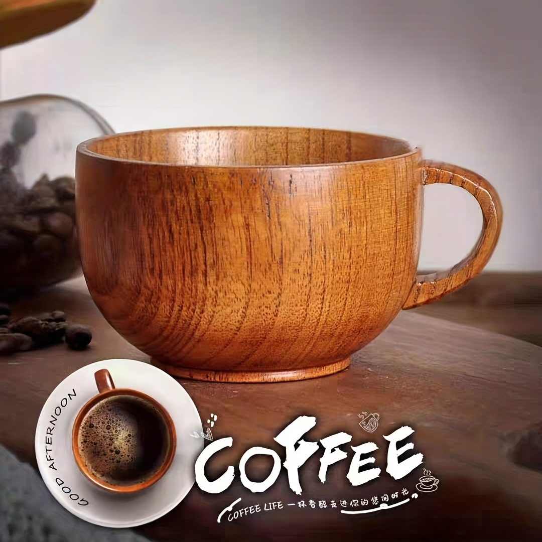 

2pcs Wooden Coffee Cup, Handmade Wooden Milk Cup, Coffee Mug, Natural Wooden Coffee Tea Soup Bowl With Handle