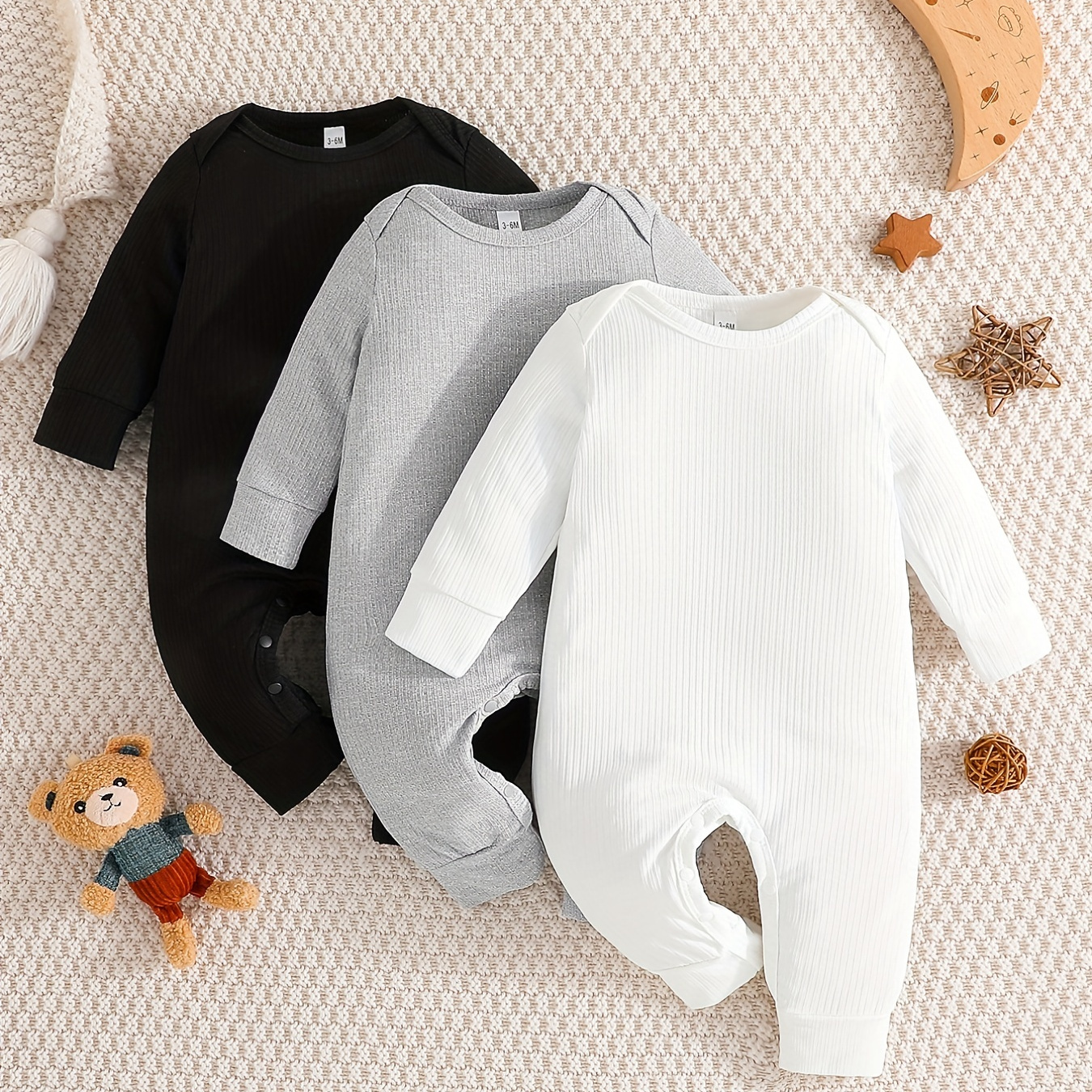 

3pcs Infant Baby Long Rompers Set, Newborn Casual Long Sleeve Bodysuits For Boys And Girls