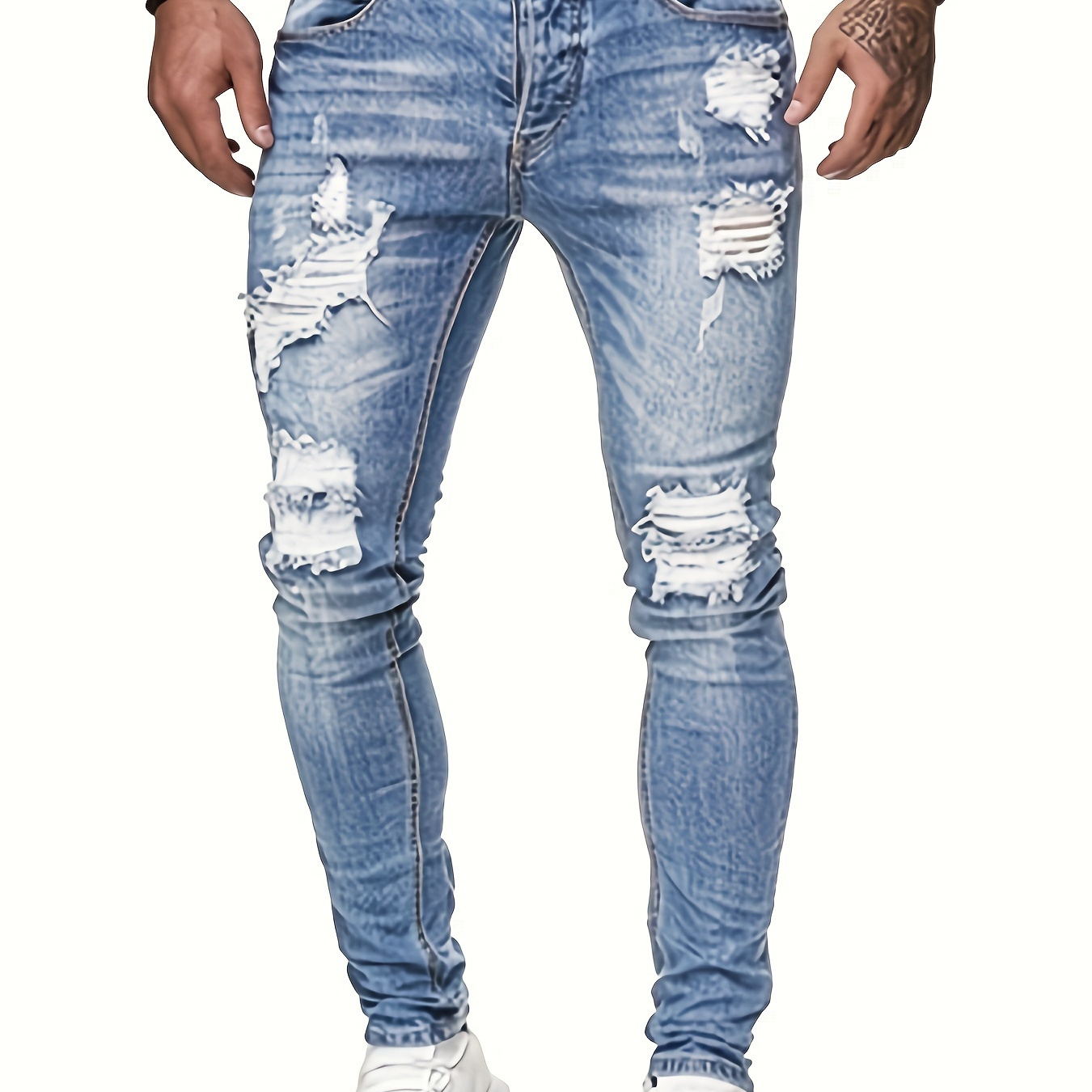 

Men's Slim Fit Straight Leg Ripped Jeans, Fashion Street Style Denim Pants For Men, Versatile For All Seasons