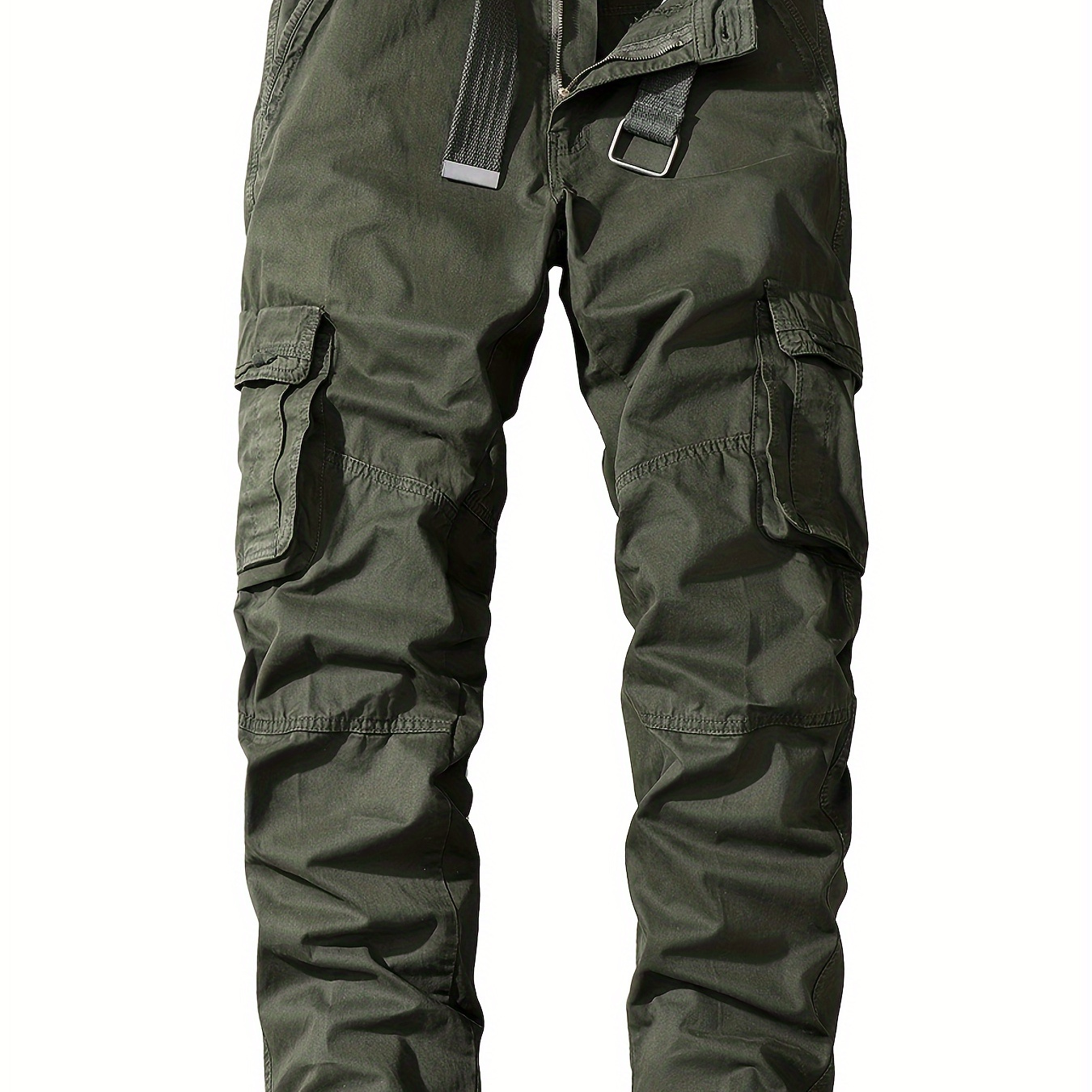 

Men's 100% Cotton Solid Cargo Pants With Multi Pockets, Causal Trousers For Outdoor Activities
