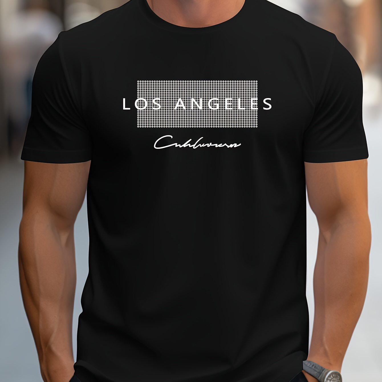 

Los Angeles Graphic Print Men's Creative Top, Casual Short Sleeve Crew Neck T-shirt, Men's Clothing For Summer Outdoor