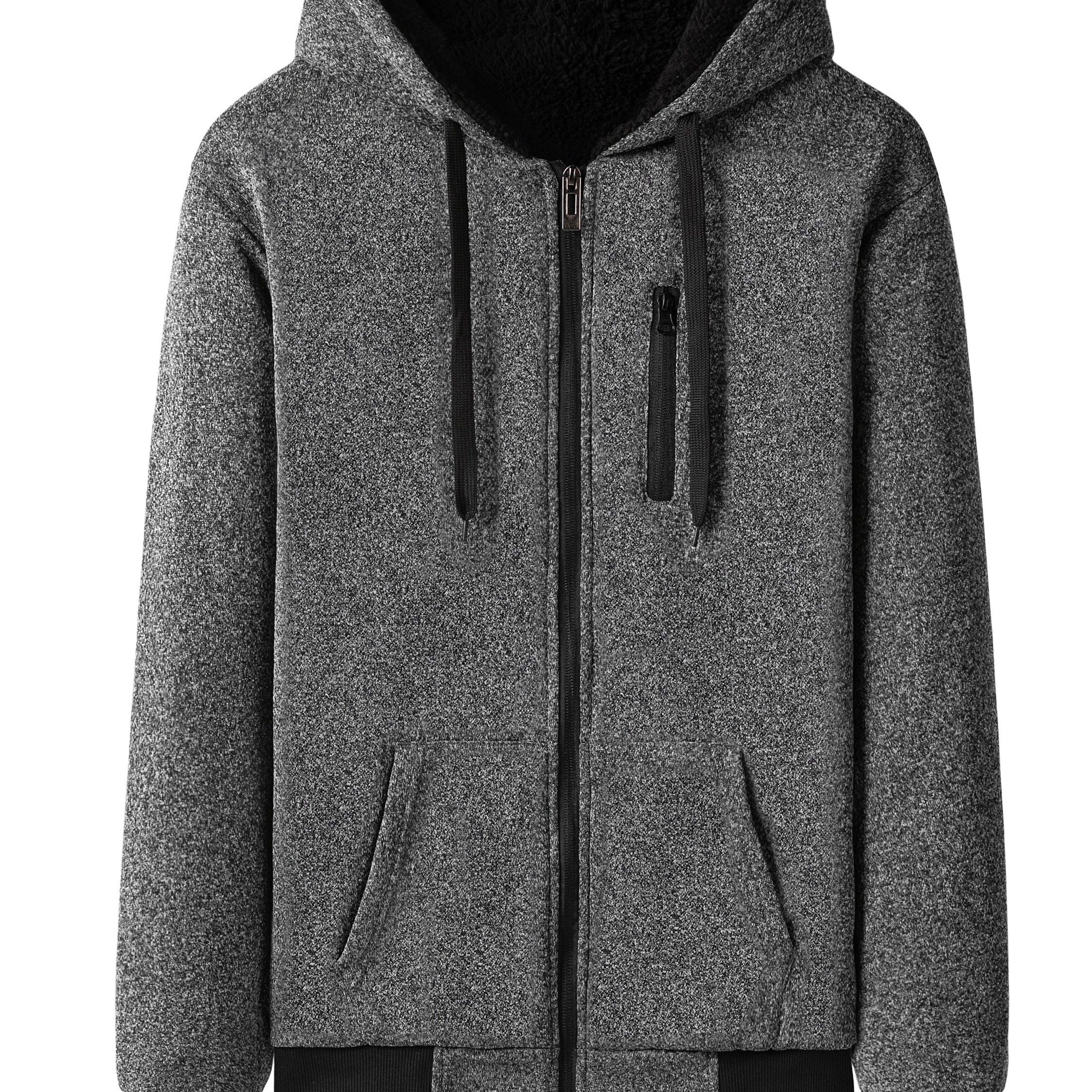 Warm Classic Design Hooded Jacket, Men's Casual Zip Up Medium Stretch Knitted Jacket Coat For Fall Winter Fitness Outdoor