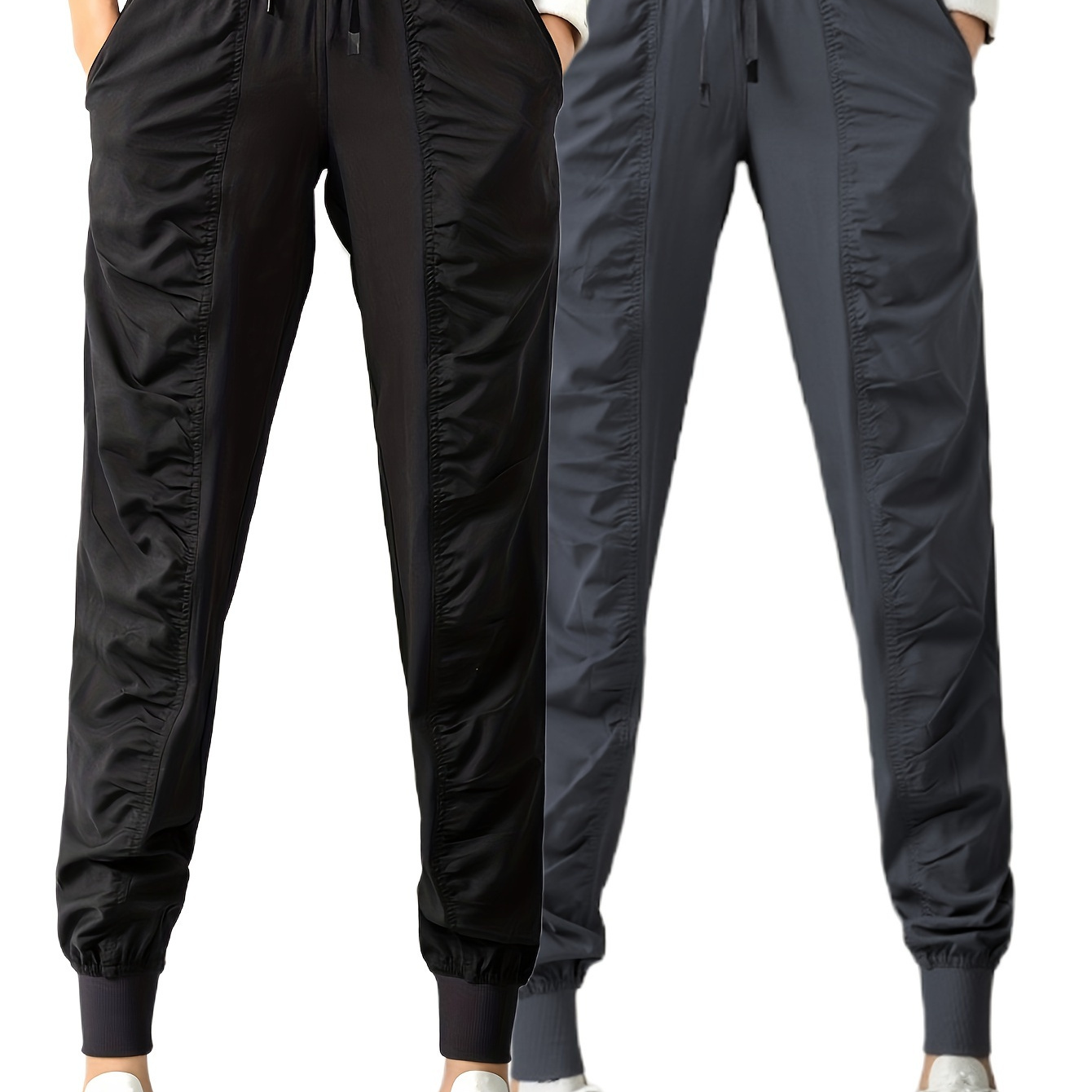 

A Two-piece Set Of Women's Drawstring Waist Sports Pants Made From Quick-drying Fabric, Featuring Tapered Legs And A .