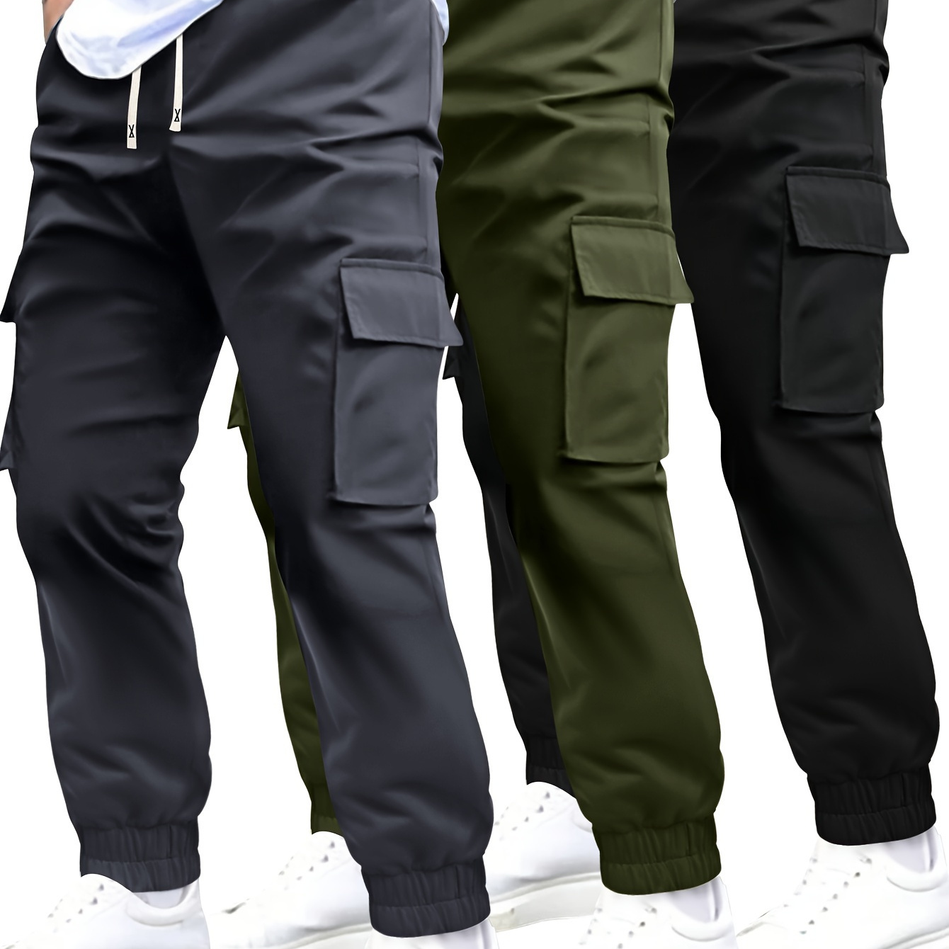 

3pcs Jogger Pants, - Polyester, Drawstring Waist, /fall Athletic Pants