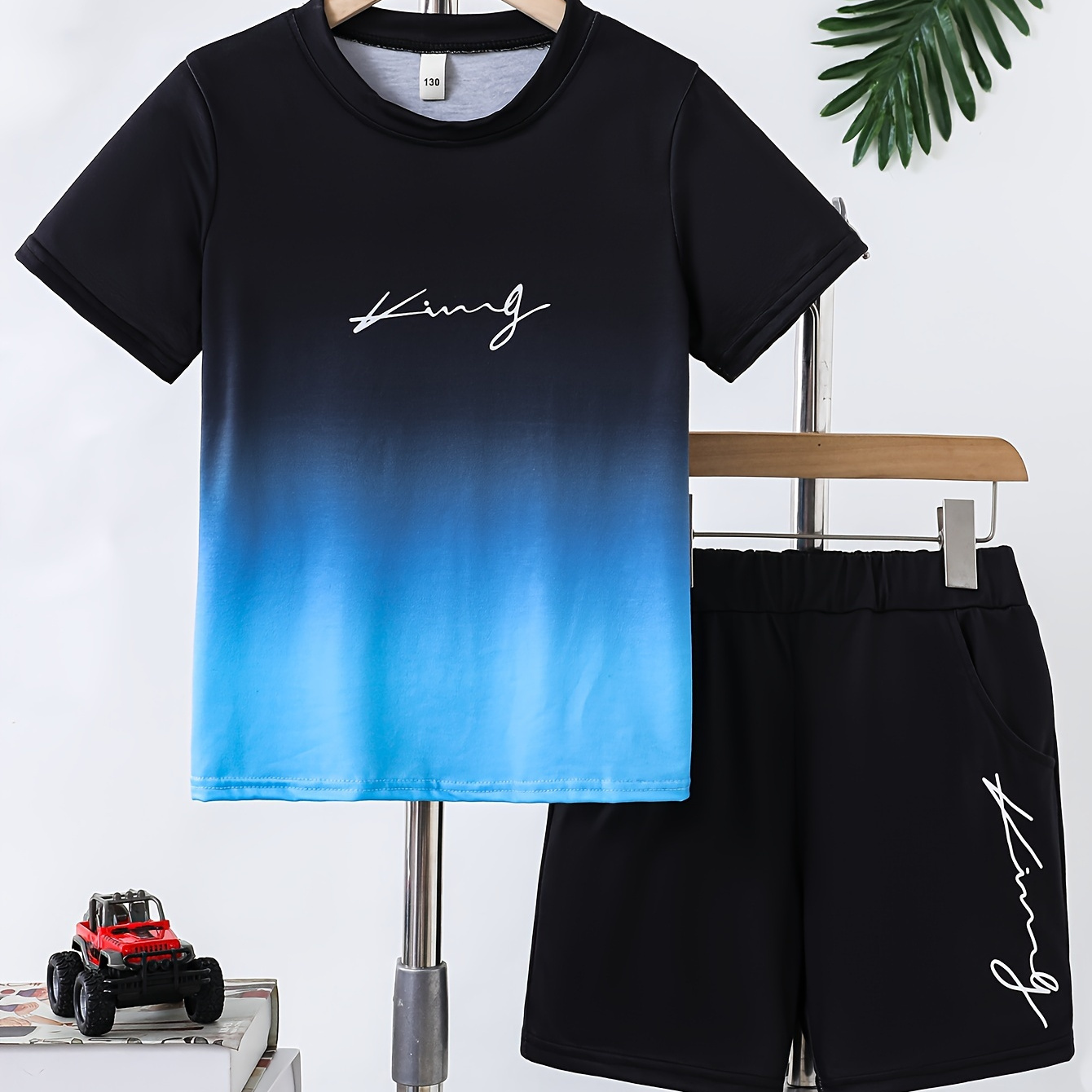 

Boys 2 Pieces Letter Print Gradient Short Sleeve Tee & Shorts Set, Casual Summer Outfit