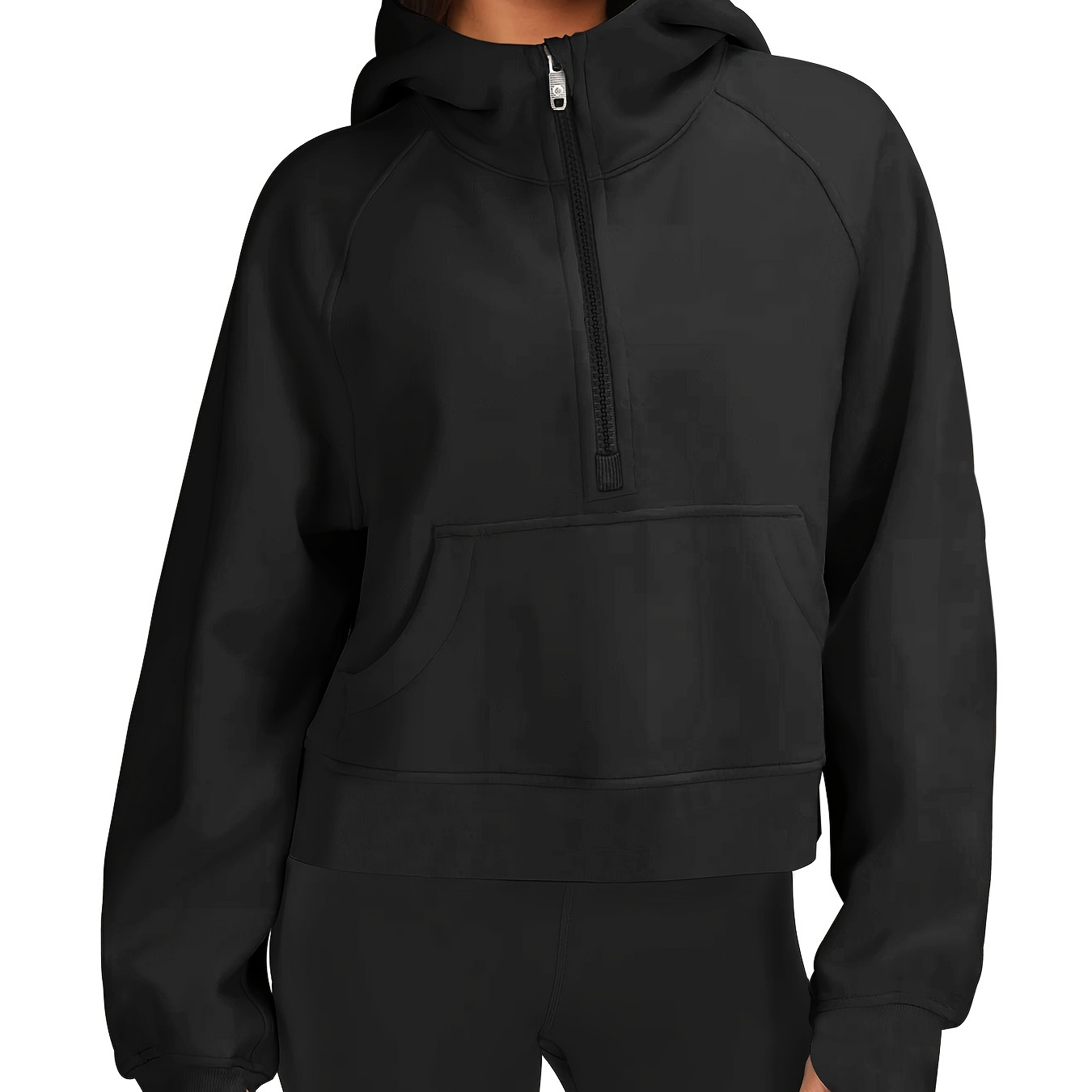 

Half Zip Kangaroo Pocket Hoodie, Casual Long Sleeve Solid Loose Sweatshirt, Women's Clothing