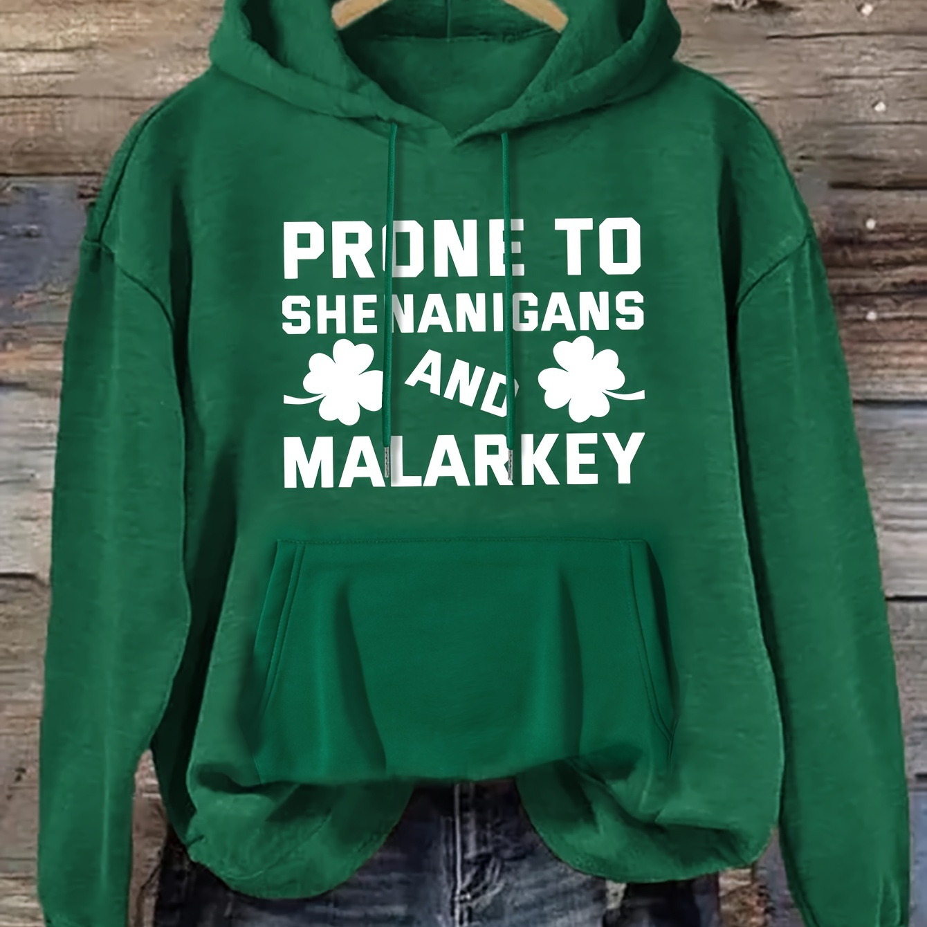 

St. Patrick's Day Letter Print Hoodie, Drawstring Casual Hooded Sweatshirt For Winter & Fall, Women's Clothing