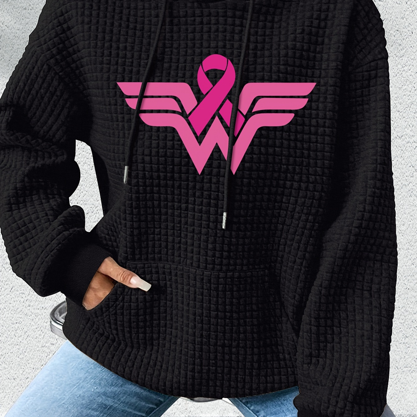 

Breast Awareness Graphic Hoodie - Casual & Comfy Polyester , Long Sleeve Pullover With Drawstring Hood For Women - Fall/winter