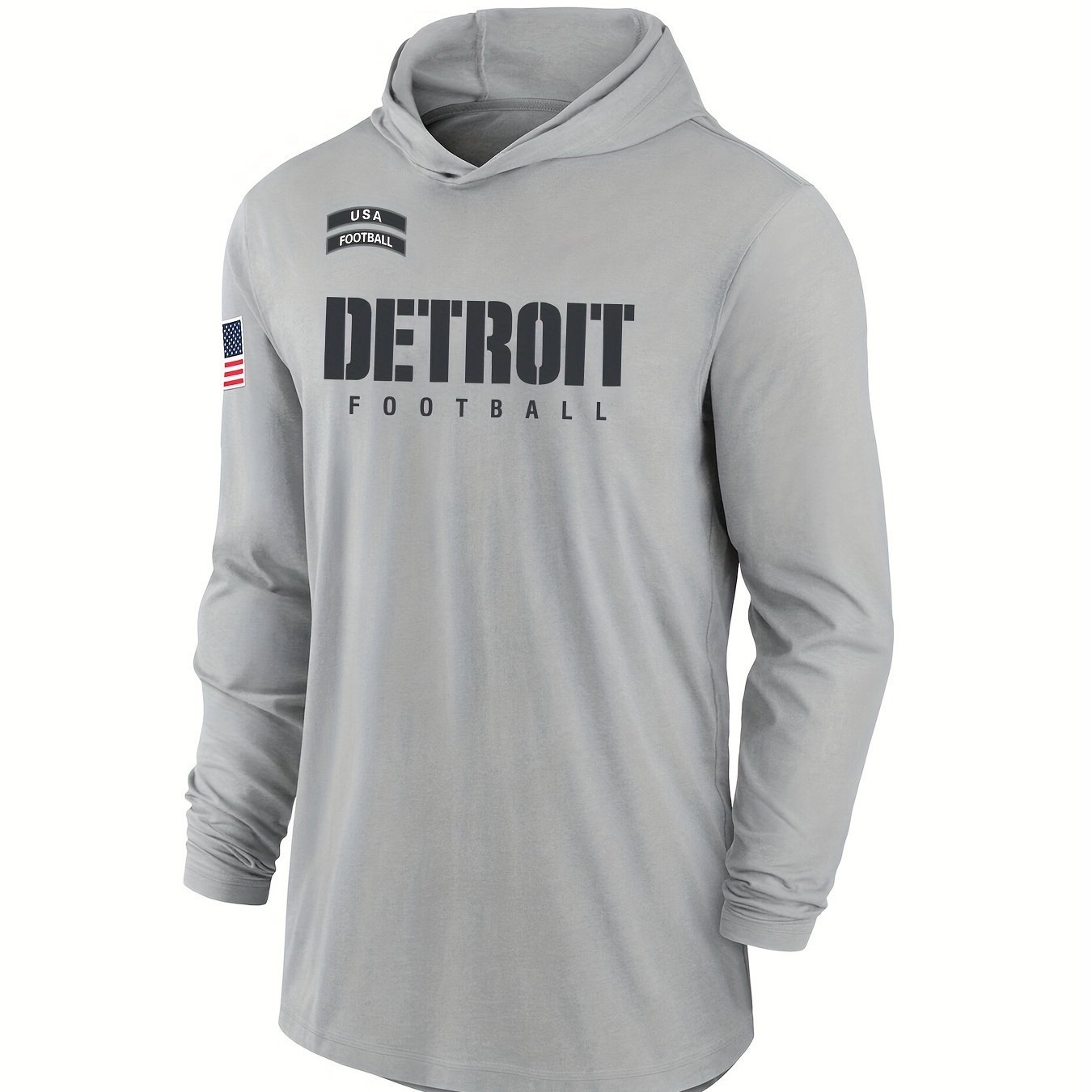 

Men's Detroit Football Long Sleeve Hoodie, Casual Polyester Sweatshirt, Lightweight Knit Fabric, Regular Fit, Heat Transfer Print, Fade Resistant, Spring/fall Pullover - Outdoor Sports Hooded Tee