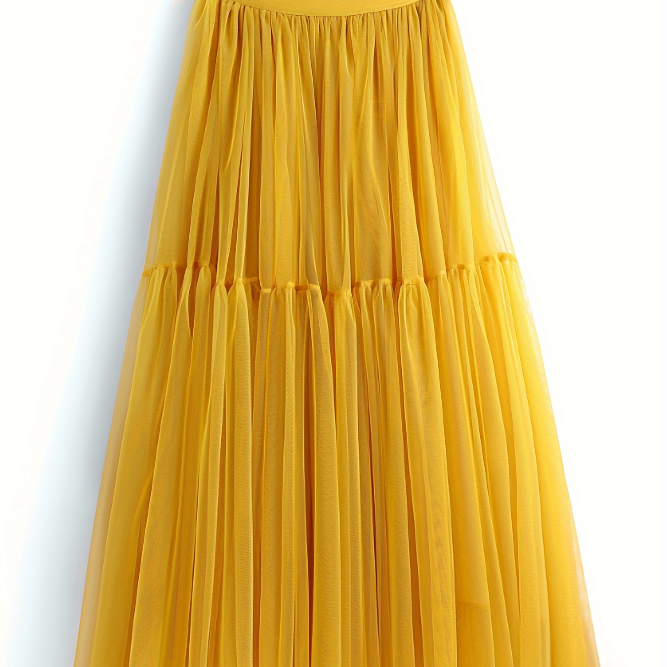 

Elegant High-waist A-line Tulle Midi Skirt With Ruffle Hem - Non-sheer, Machine Washable Polyester, Solid Color, All