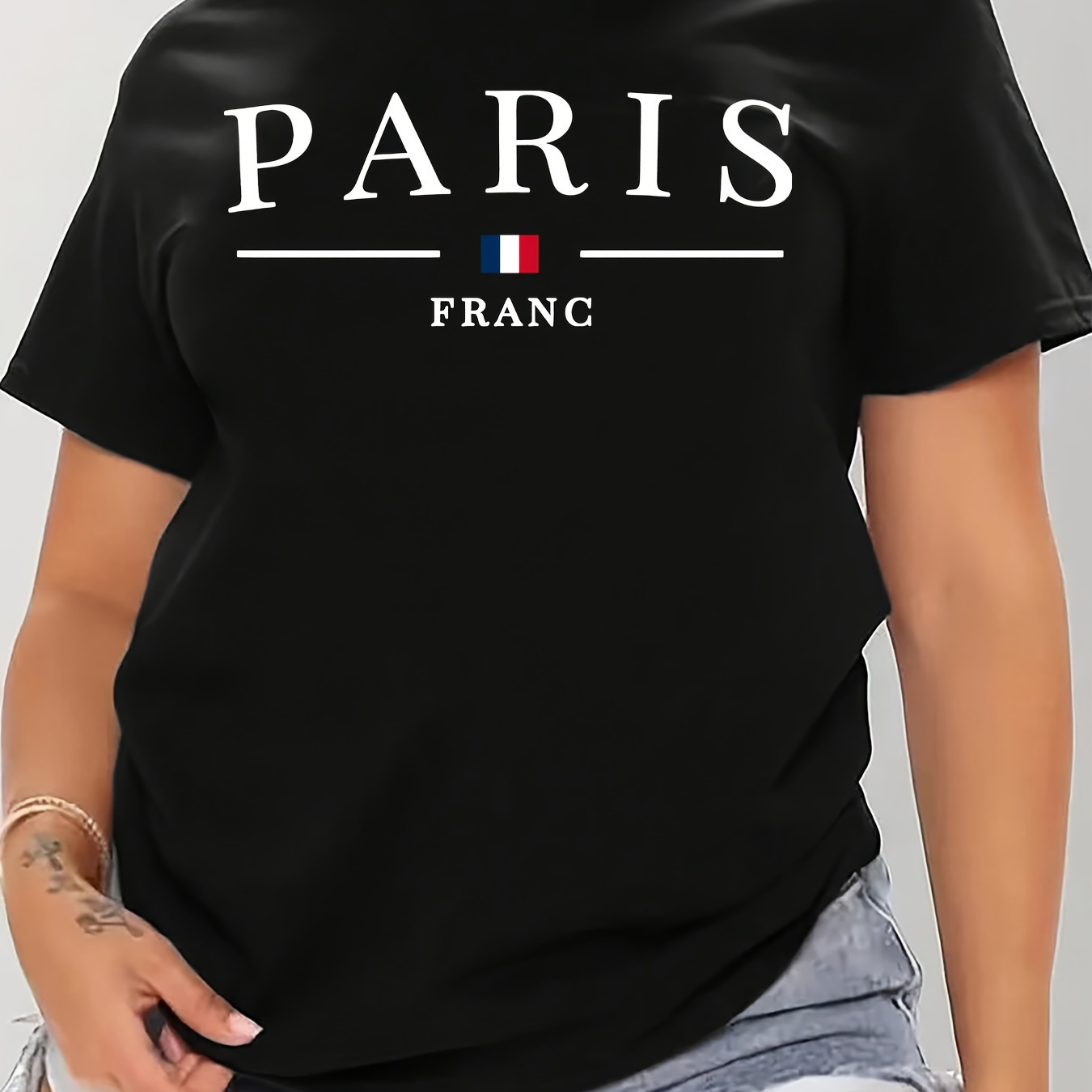 

Women's Casual Sports T-shirt Top, Plus Size Letter Print Stretchy Round Neck Breathable Short Sleeve Fitness Tee Top