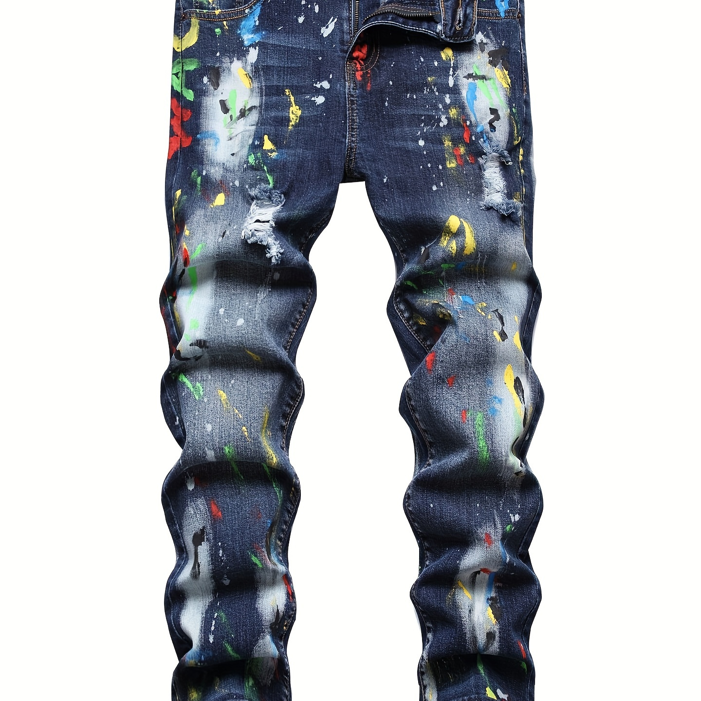 

Boys Street Graffiti Ripped Jeans Skinny Slim Fit Washed Denim Long Pants, Kids Clothing Outdoor