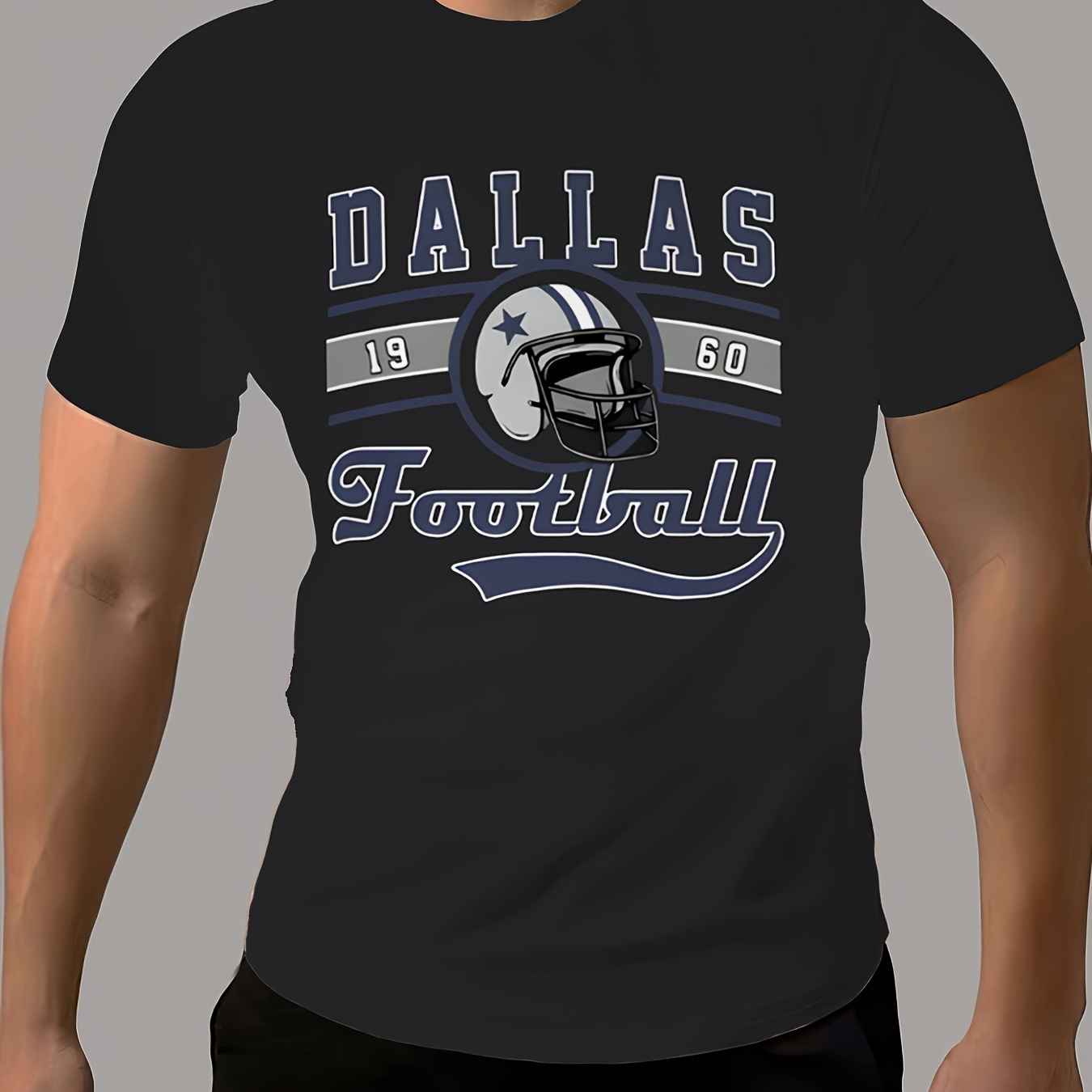 

Dallas Football Helmet Graphic Tee - Men's Casual Crew Neck T-shirt, Stretchy Polyester , Summer & Sports Fans