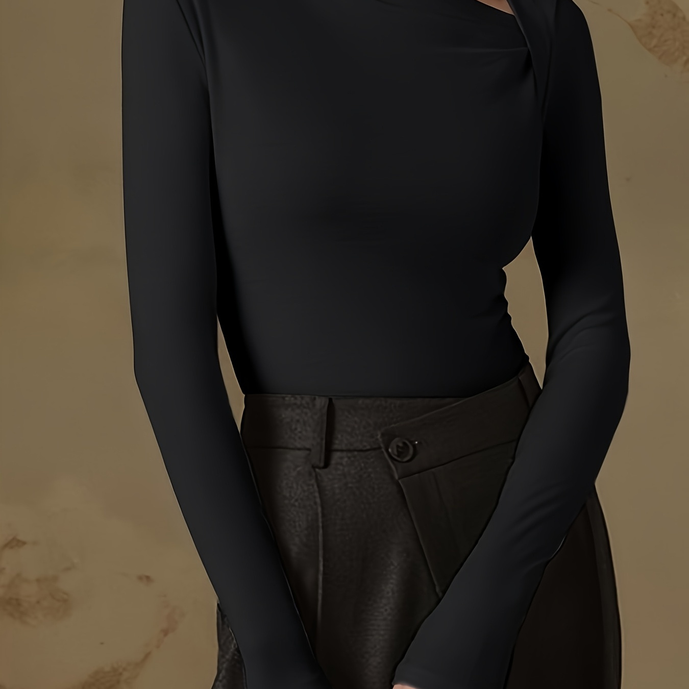 

Elegant Off-shoulder Long Sleeve Top - Chic Ruched Side, Solid Color Black, Polyester & Spandex , Machine Washable - Spring/summer, Chic Casual Apparel|slim Fit Design|knit Texture