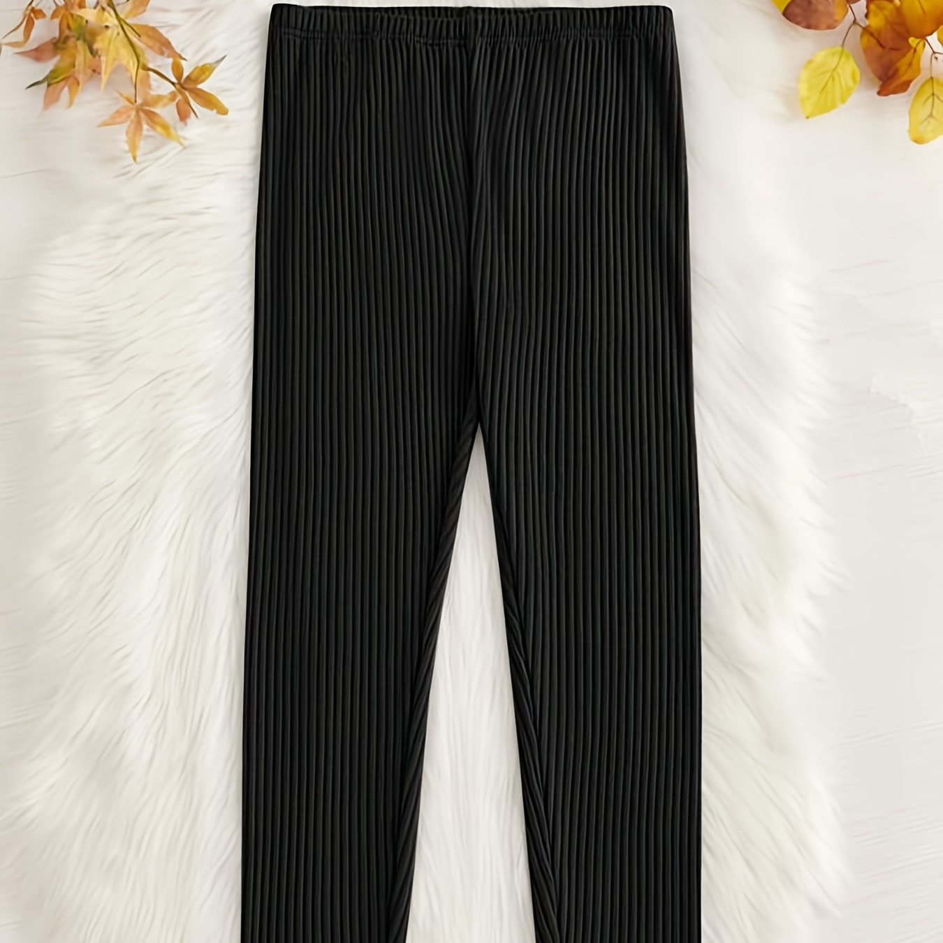 

Women's Casual Leggings, Plus Size Solid Elastic Waist Ribbed Knit Skinny Leggings