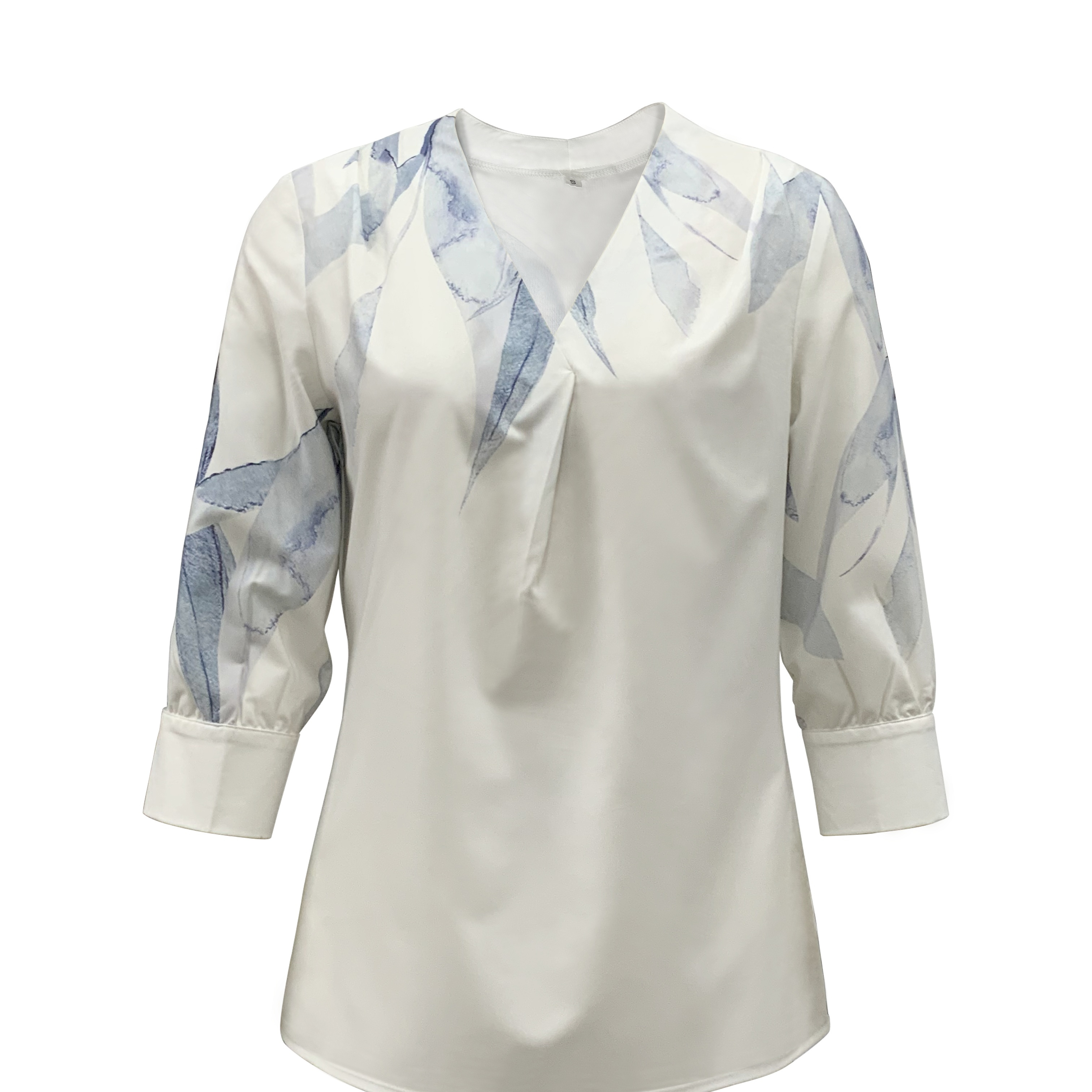 

Leaves Print V-neck Blouse, Elegant 3/4 Sleeve Blouse For Spring & Fall, Women's Clothing