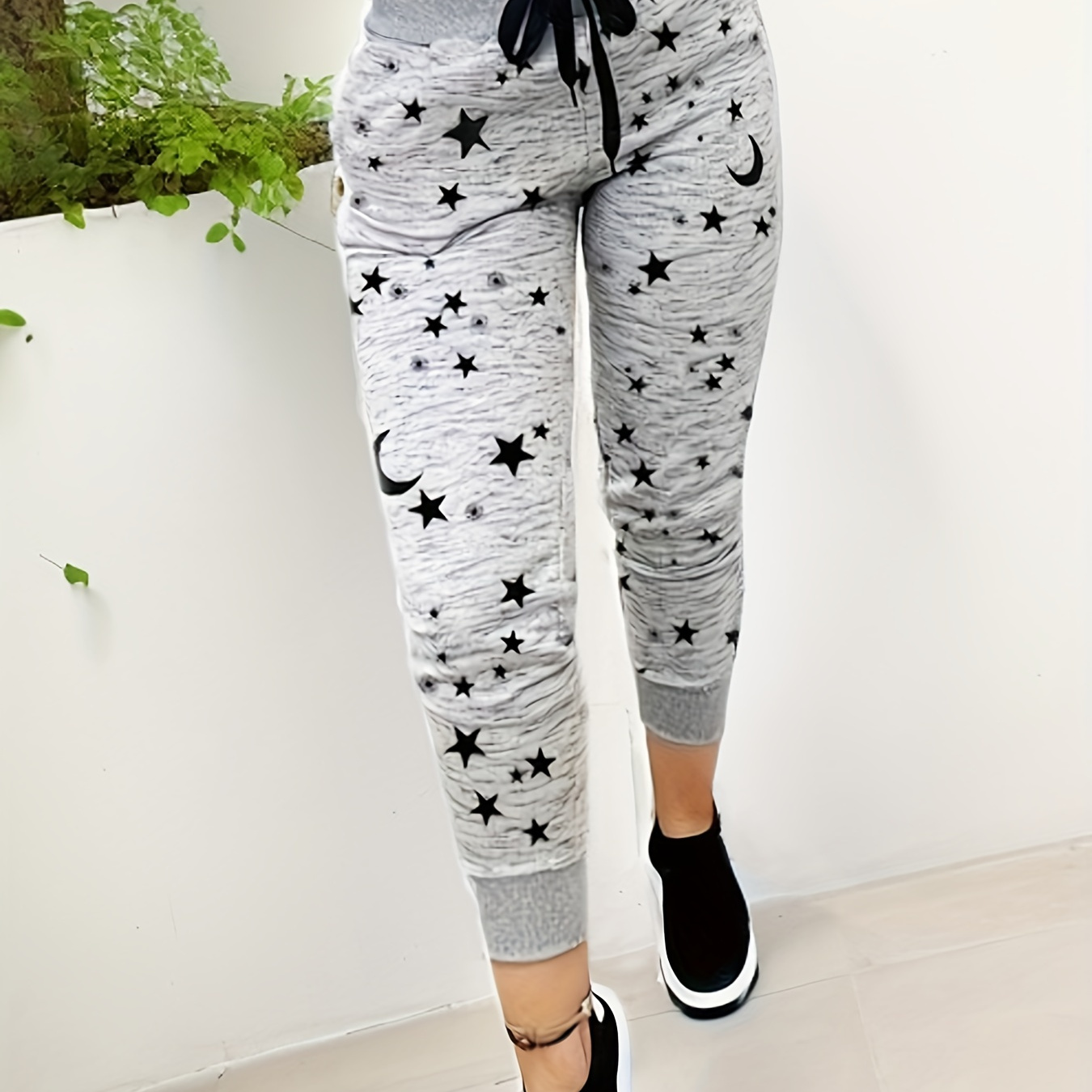 

Star & Moon Print Jogger Pants, Casual Drawstring Waist Slim Pants, Women's Clothing