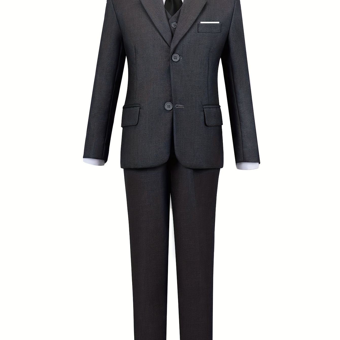 

Boys Dark Gray Suit 5 Piece Suit Vest Shirt Pants Black Tie