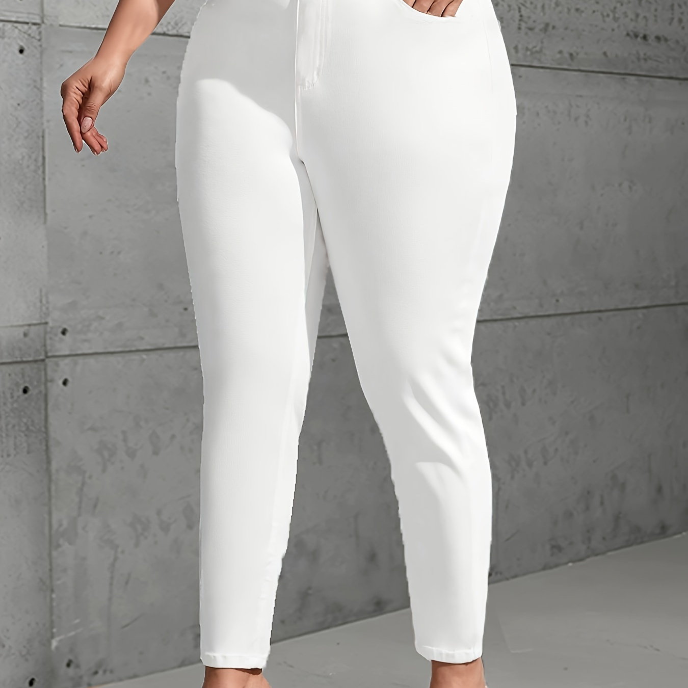 

Plus Size Plain White Stretchy Slim Fit Stretchy Denim Pants, Women's Denim Jeans & Clothing