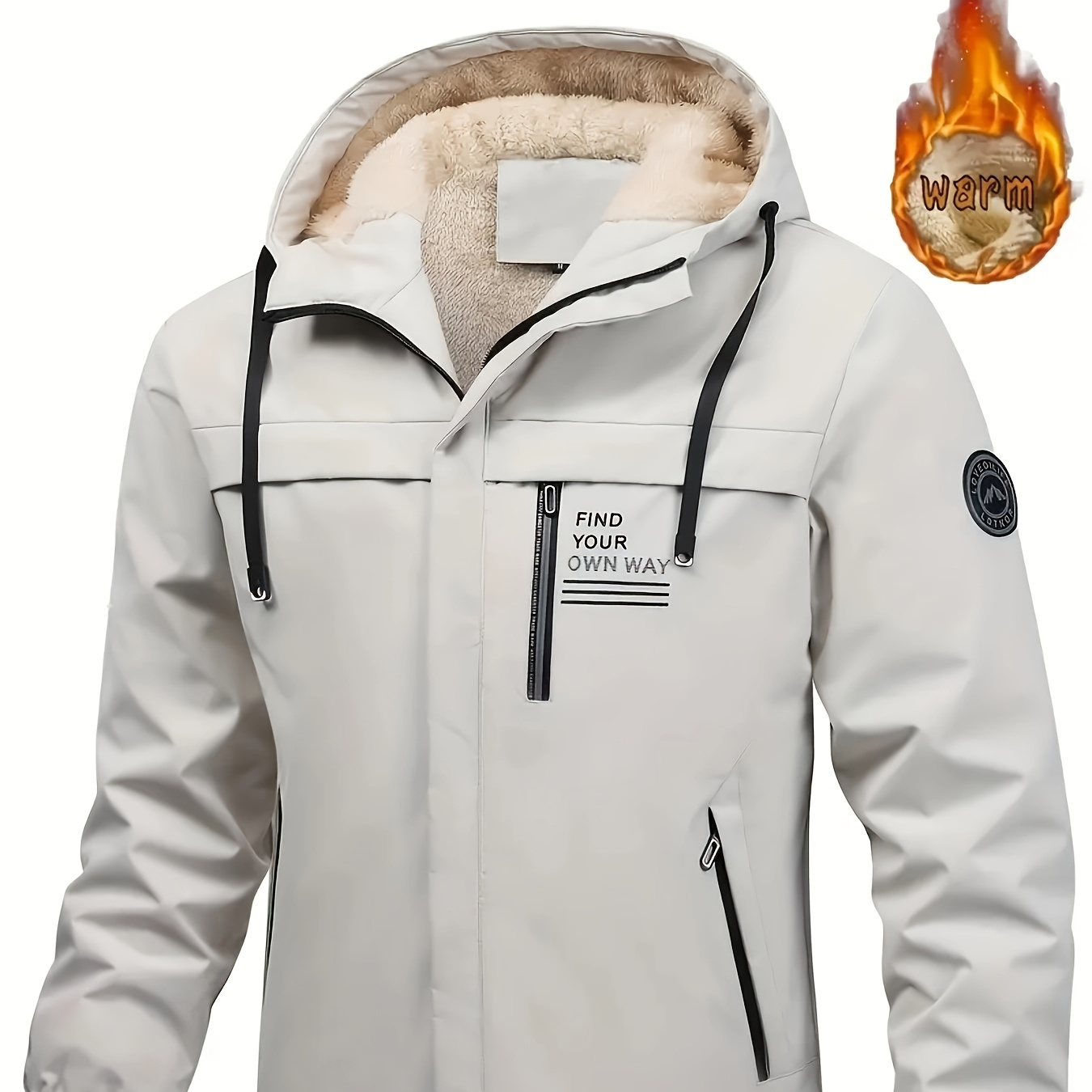 

Veste à Capuche Doublée en pour Homme avec Cordon de Serrage, Fermeture Éclair, Manches Longues - Vêtement d'Extérieur en Polyester Décontracté pour l'Hiver