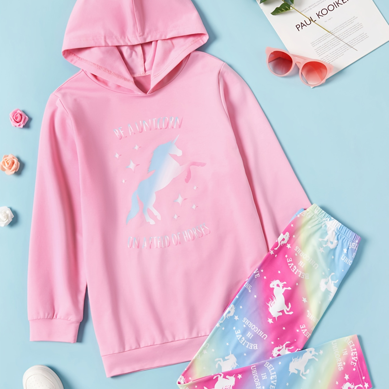 

Patpat 2pcs Kid Girl Cute & Adorable & Casual Unicorn Graphic Long*sleeve Hoodie Sports*top And Leggings Fashion Set For Spring & Autumn/fall
