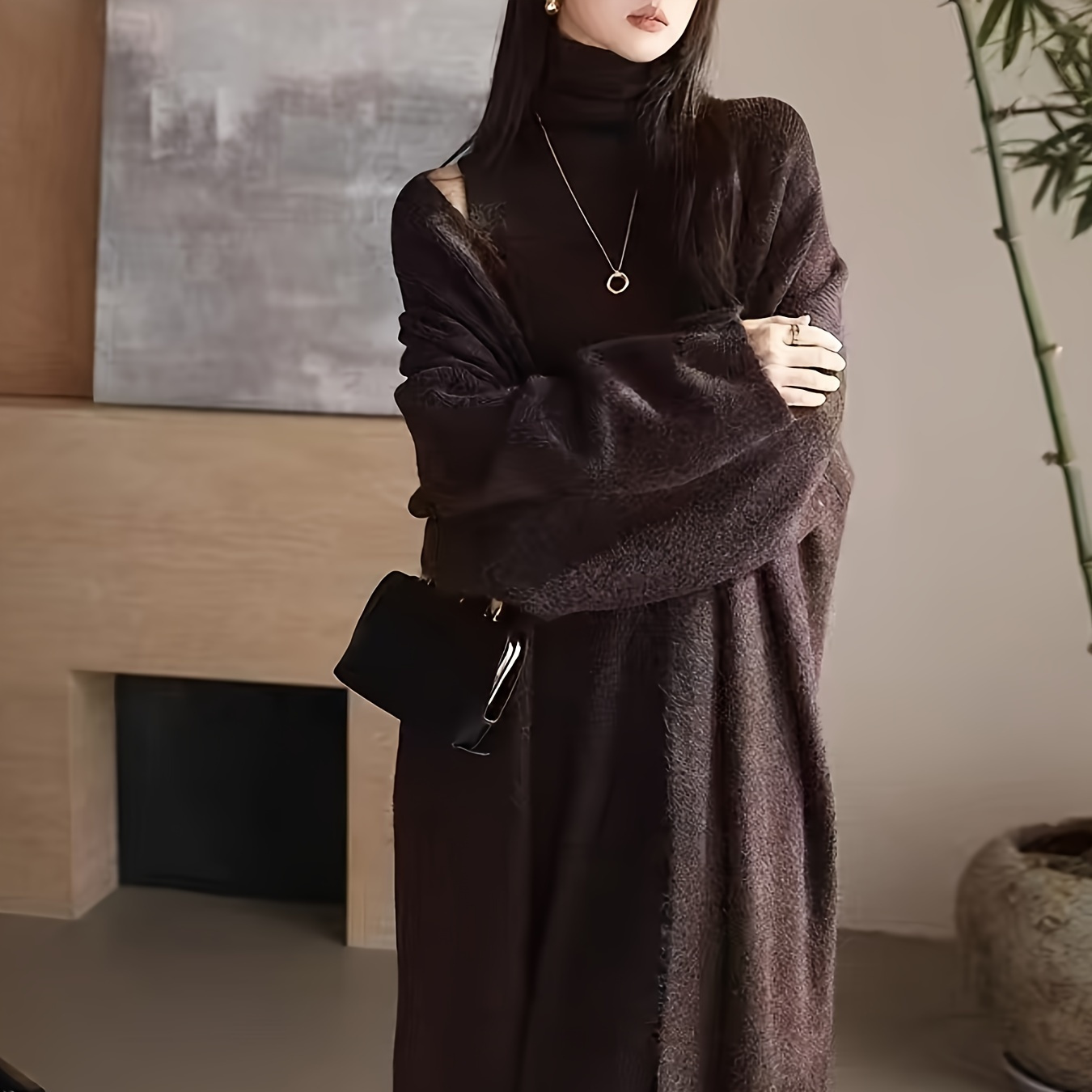 

[customer ] Fashion Set For Women Autumn And Winter Lazy Loose Knitted Long Shawl Cardigan + High Collar Sweater + Skirt Three-piece Set