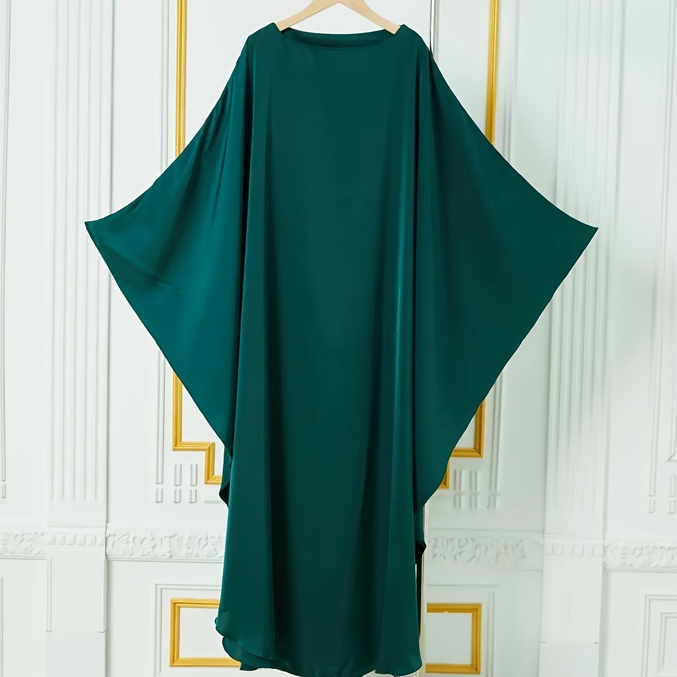 

Solid Color Crew Neck Kaftan Dress, Elegant Batwing Sleeve Loose Fit Maxi Dress, Women's Clothing