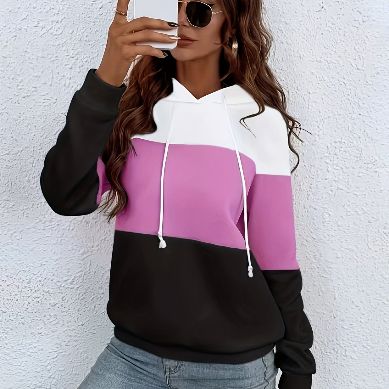 

Color Block Drawstring Hoodie, Casual Long Sleeve Pullover Hoodie For Daily Wear, Women's Clothing