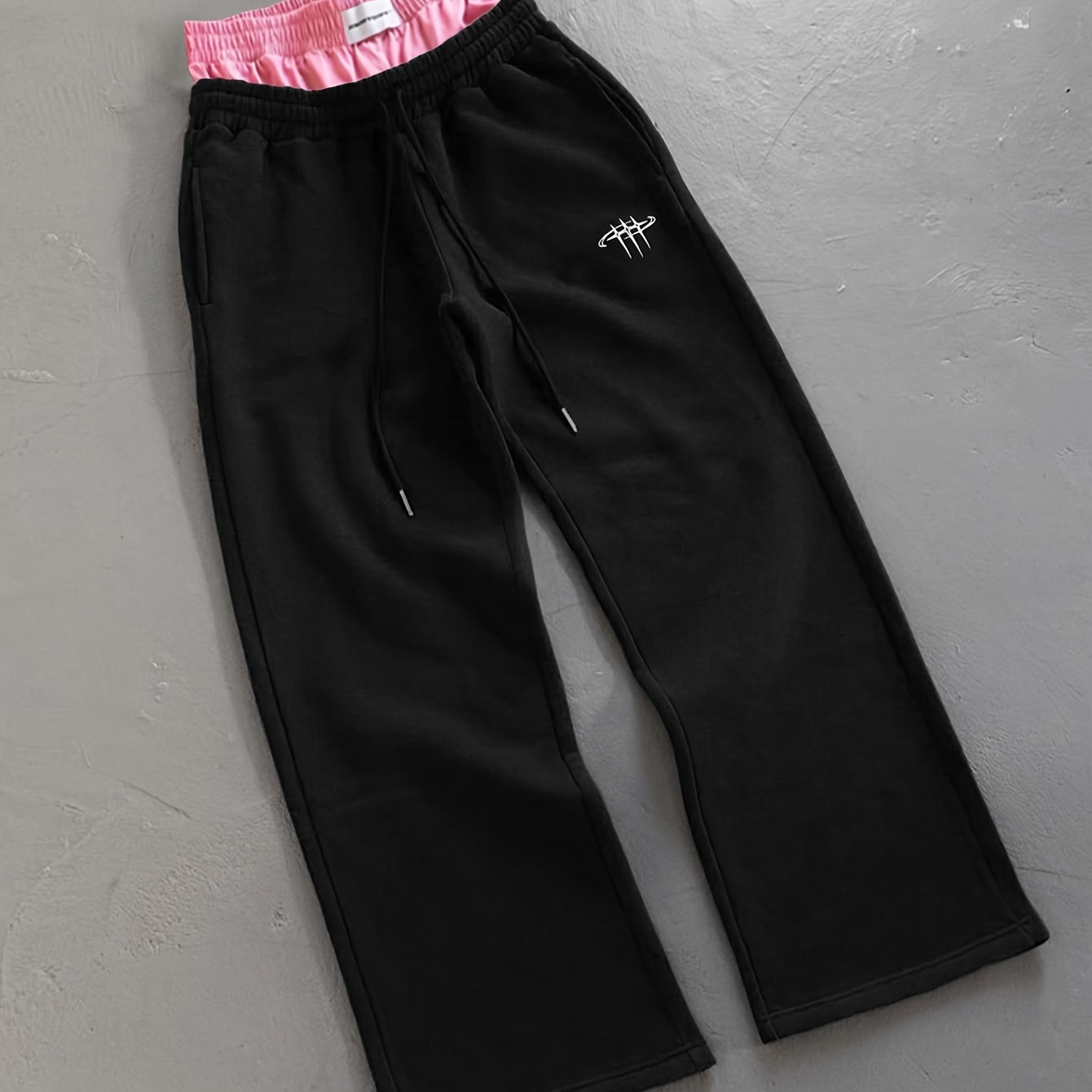 Y2K Trendy Novelty Double-Waistband Fashion Casual Pants - Unisex Hip-Hop Style Straight Leg High Street Outfit, Versatile Fall/Winter Staple, Streetwear Outfit, Fall Wardrobe, Geometric Pattern, Durable Fabric, Machine Washable, Stylish Bottoms
