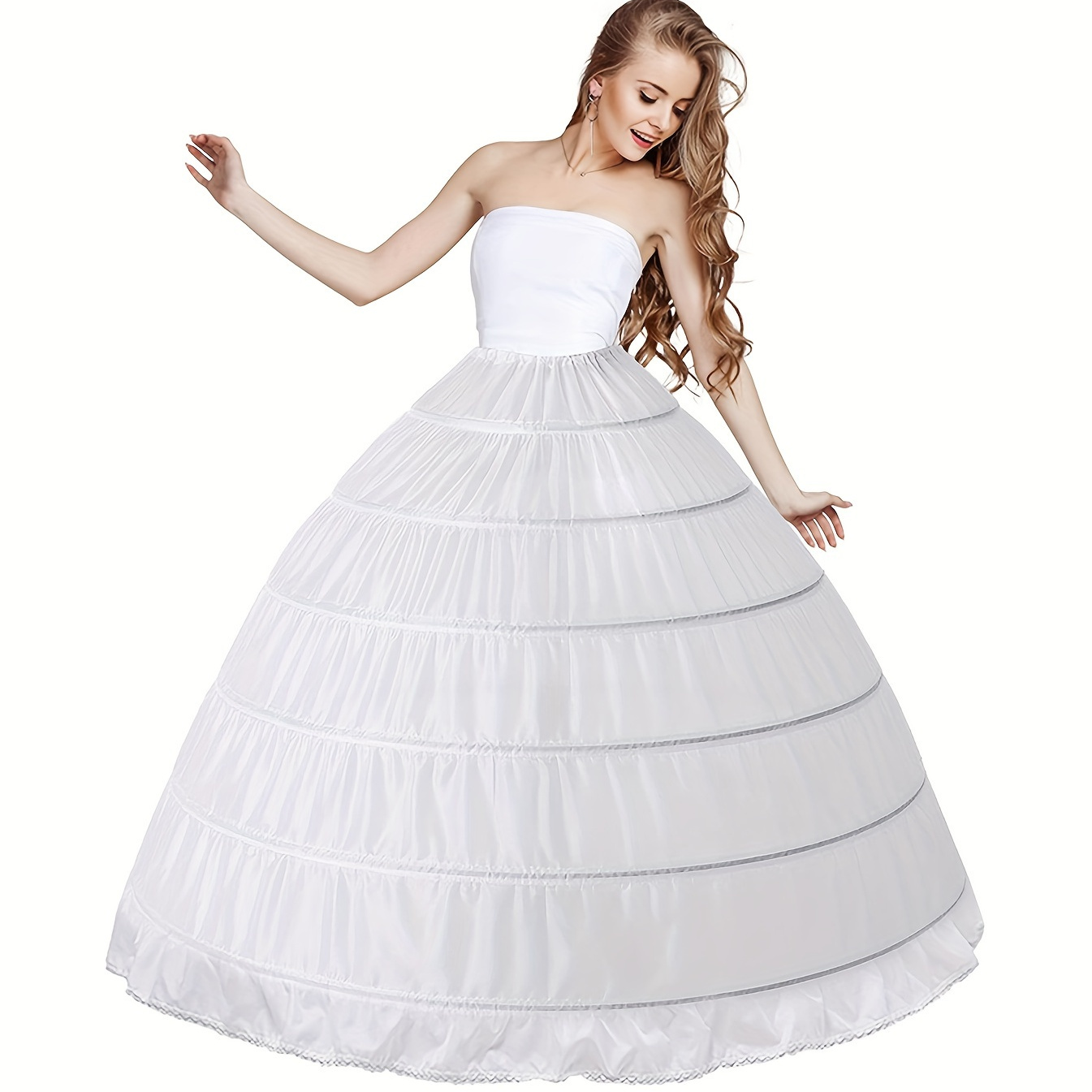 

Elegant Polyester Full-length Wedding Petticoat With Drawstring, Flared A--hoop Bridal Crinoline For Spring/fall, Solid Color Woven Skirt Support With Adjustable Waist