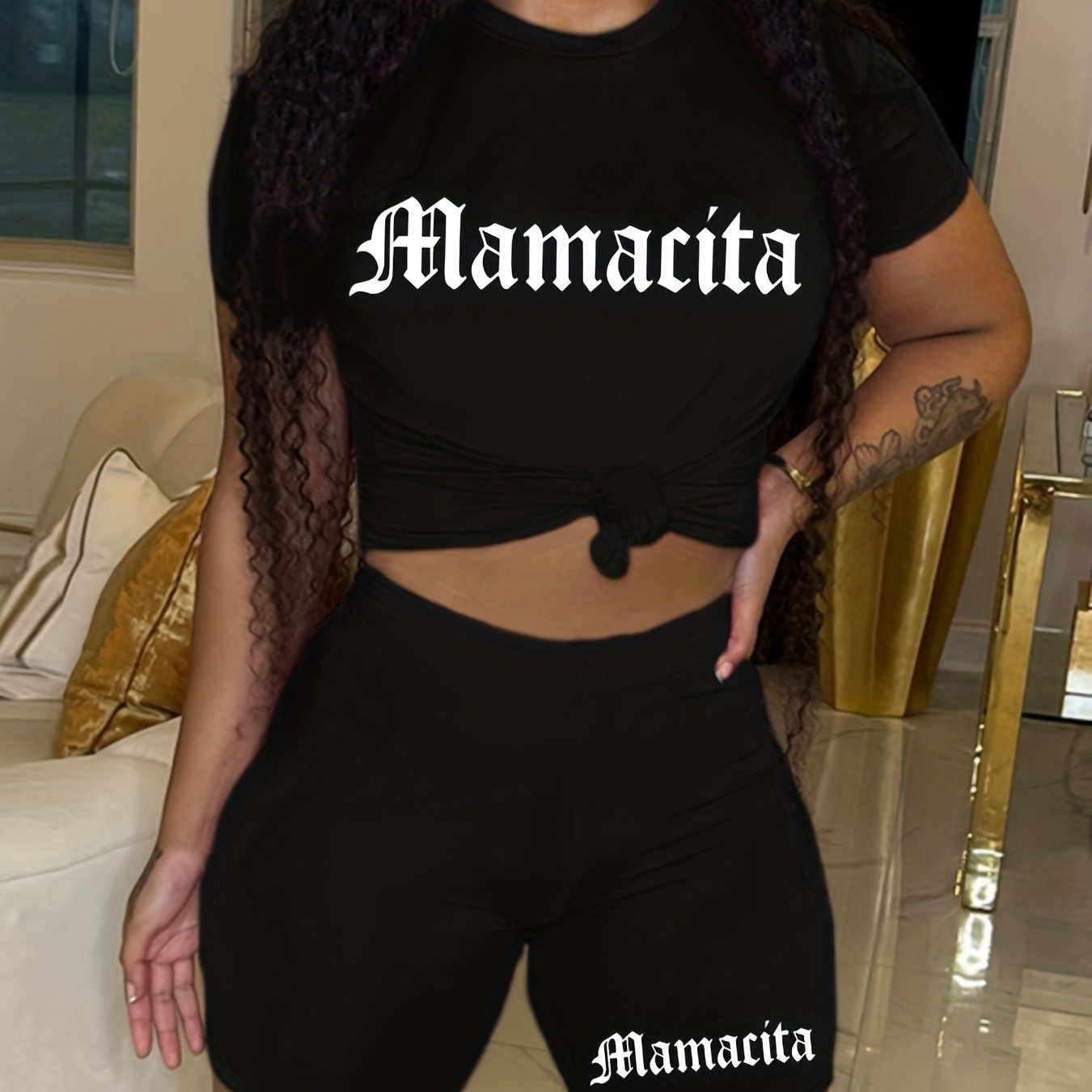 

Mamacita Print 2 Piece Set, Short Sleeve Casual T-shirt & Shorts, Women's Clothing